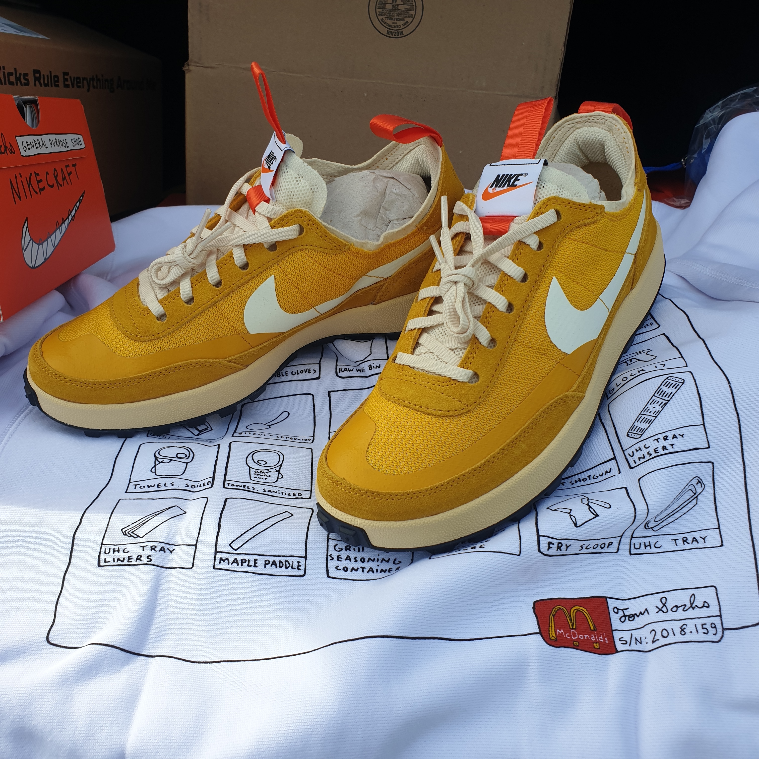 Nike x Tom Sachs General Purpose Shoe Archive, Tom Sachs McDonald's Crewneck Sweatshirt White 착용 스타일