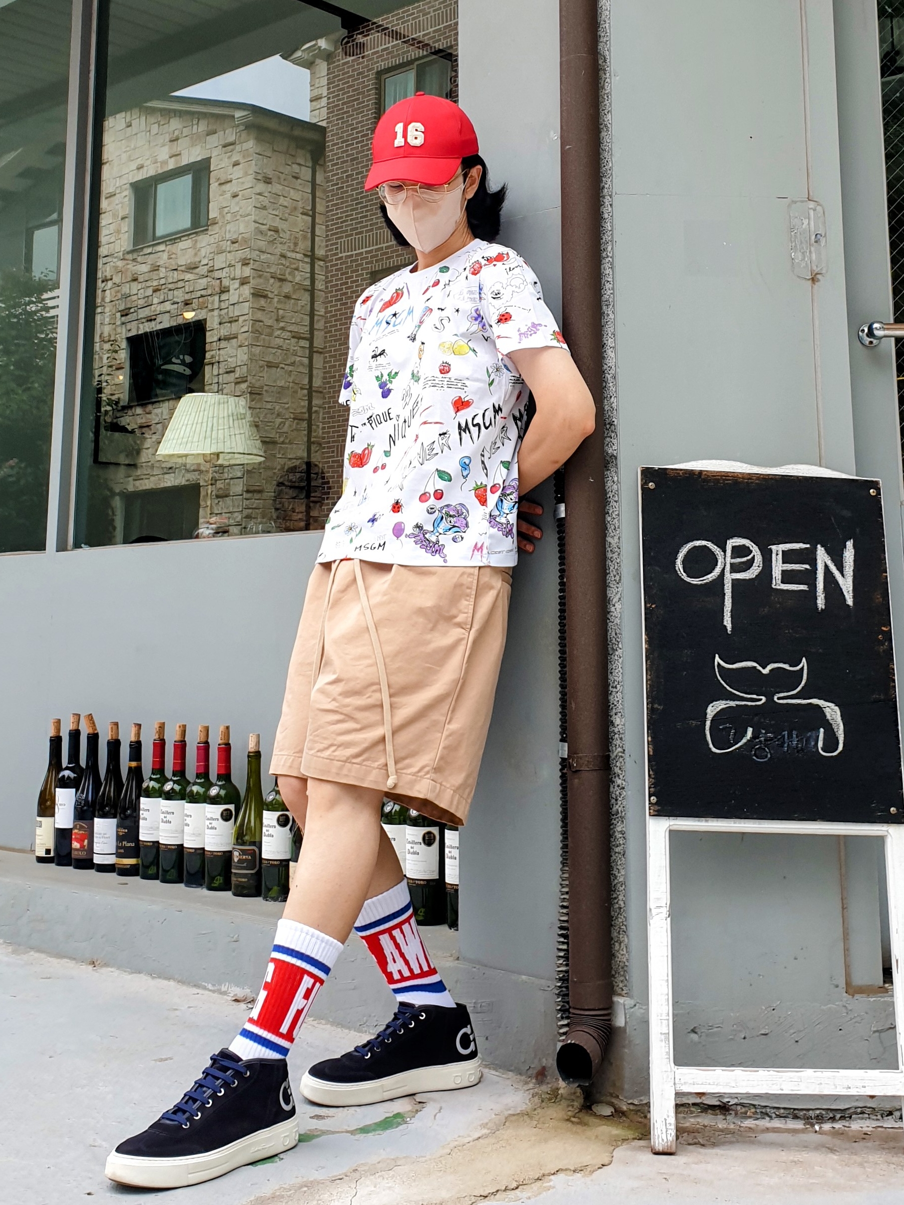 (W) Celine No.16 Cotton Baseball Cap Red 착용 스타일 - 1