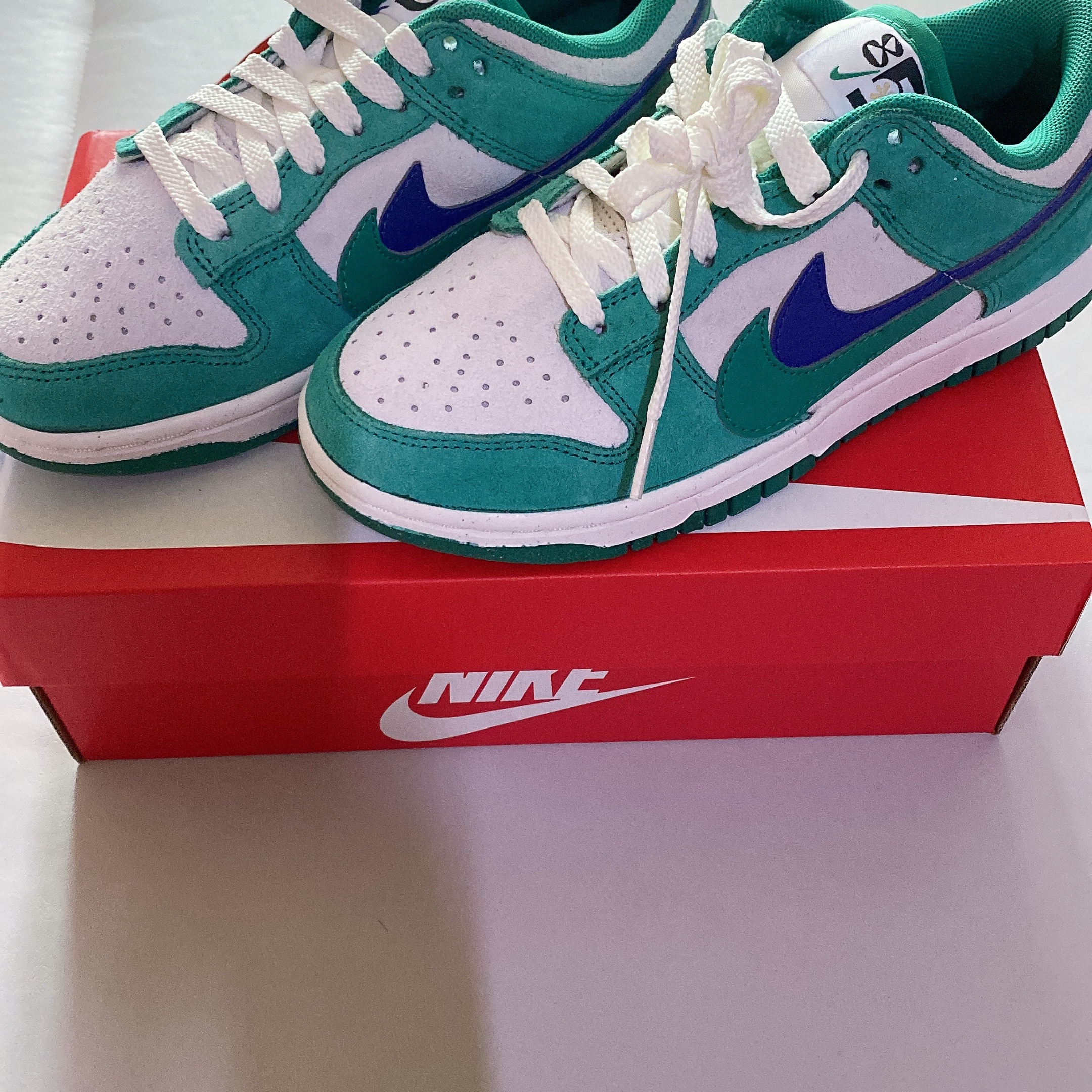 (W) Nike Dunk Low SE 85 Neptune Green and Sail 착용 스타일 - 1