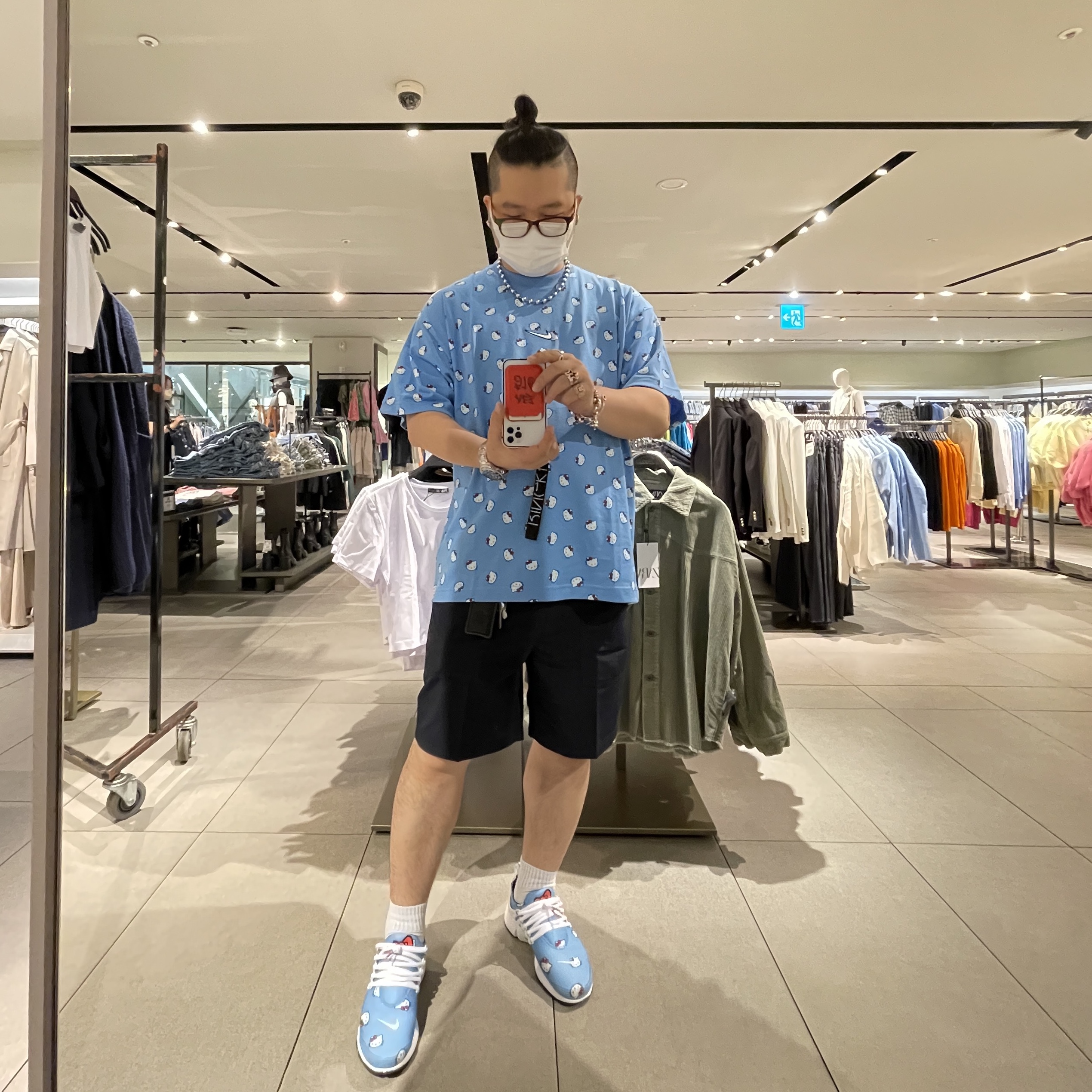 Nike x Hello Kitty Air Presto University Blue, Nike x Hello Kitty NRG T-Shirt University Blue - Asia 착용 스타일