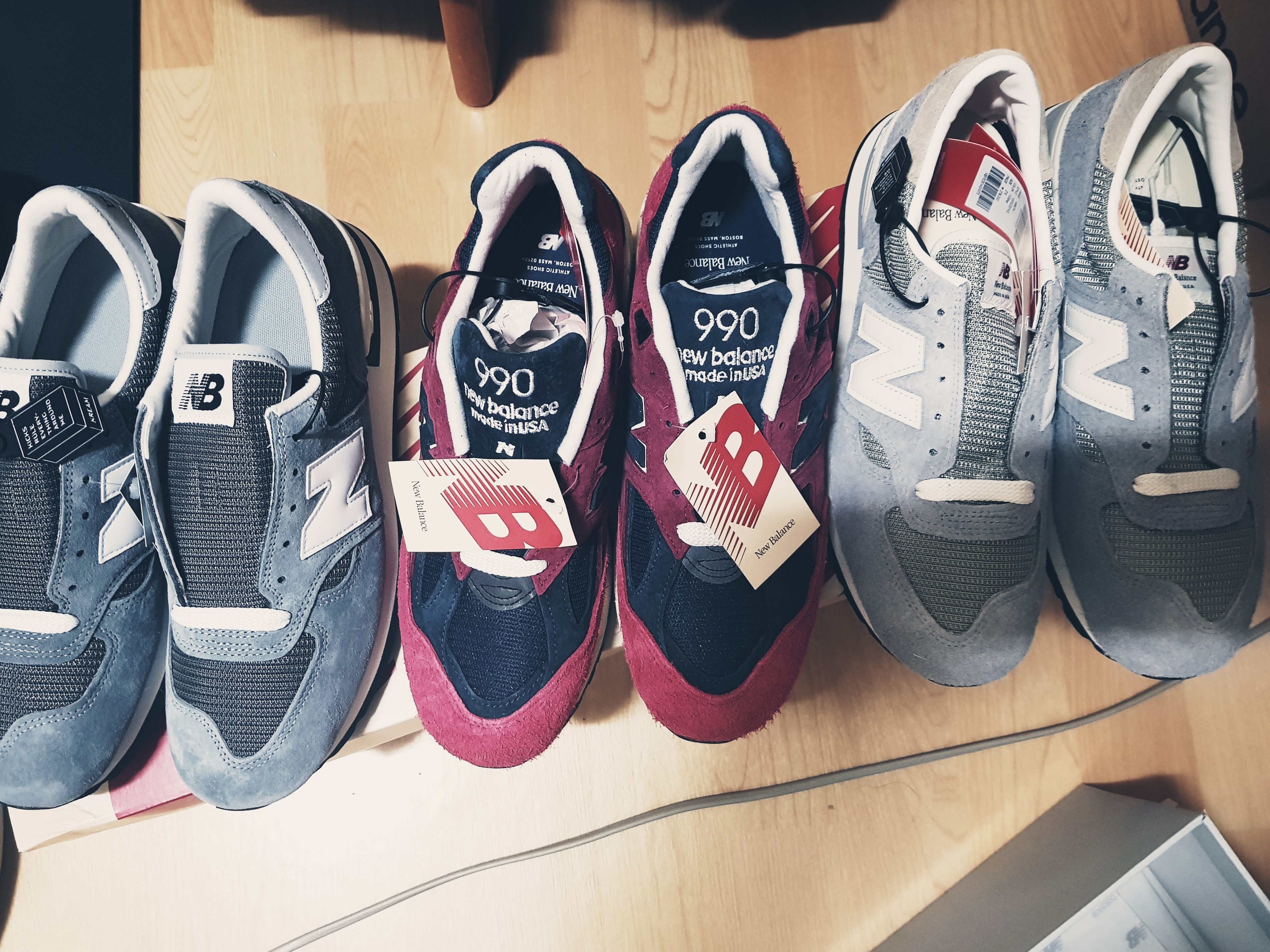 New Balance 990v1 Made in USA Grey White, New Balance 990v1 Made in USA Marblehead Incense 착용 스타일 - 1
