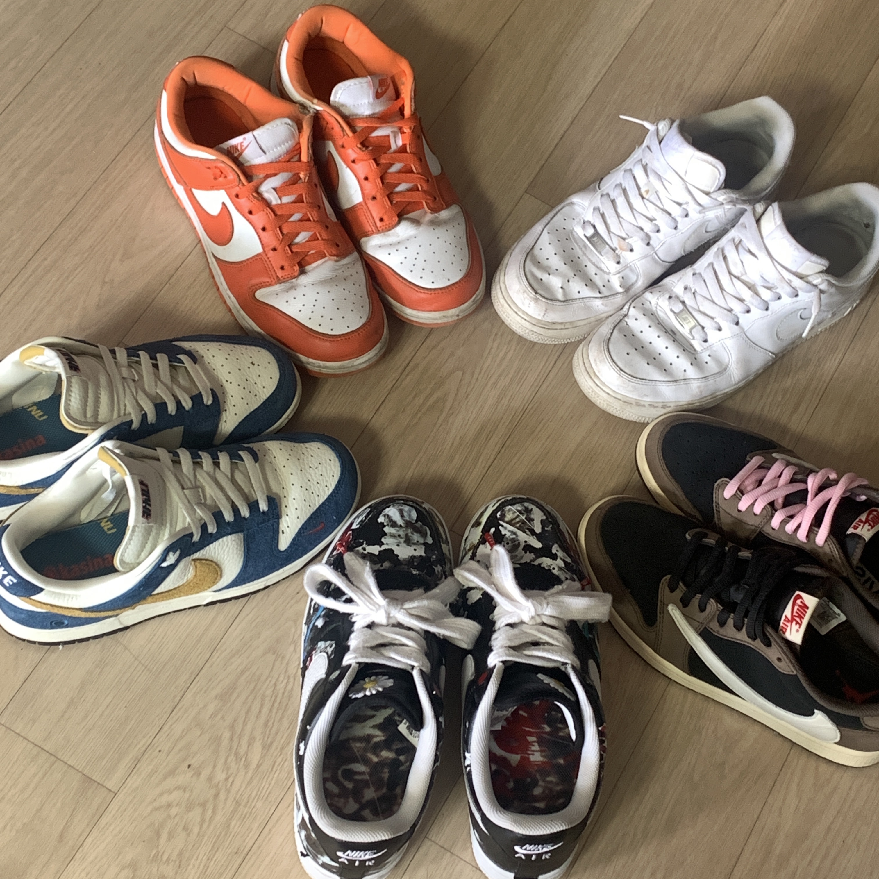 Nike x Peaceminusone Air Force 1 Low Para-Noise, Nike x Kasina Dunk Low 80's Bus 착용 스타일