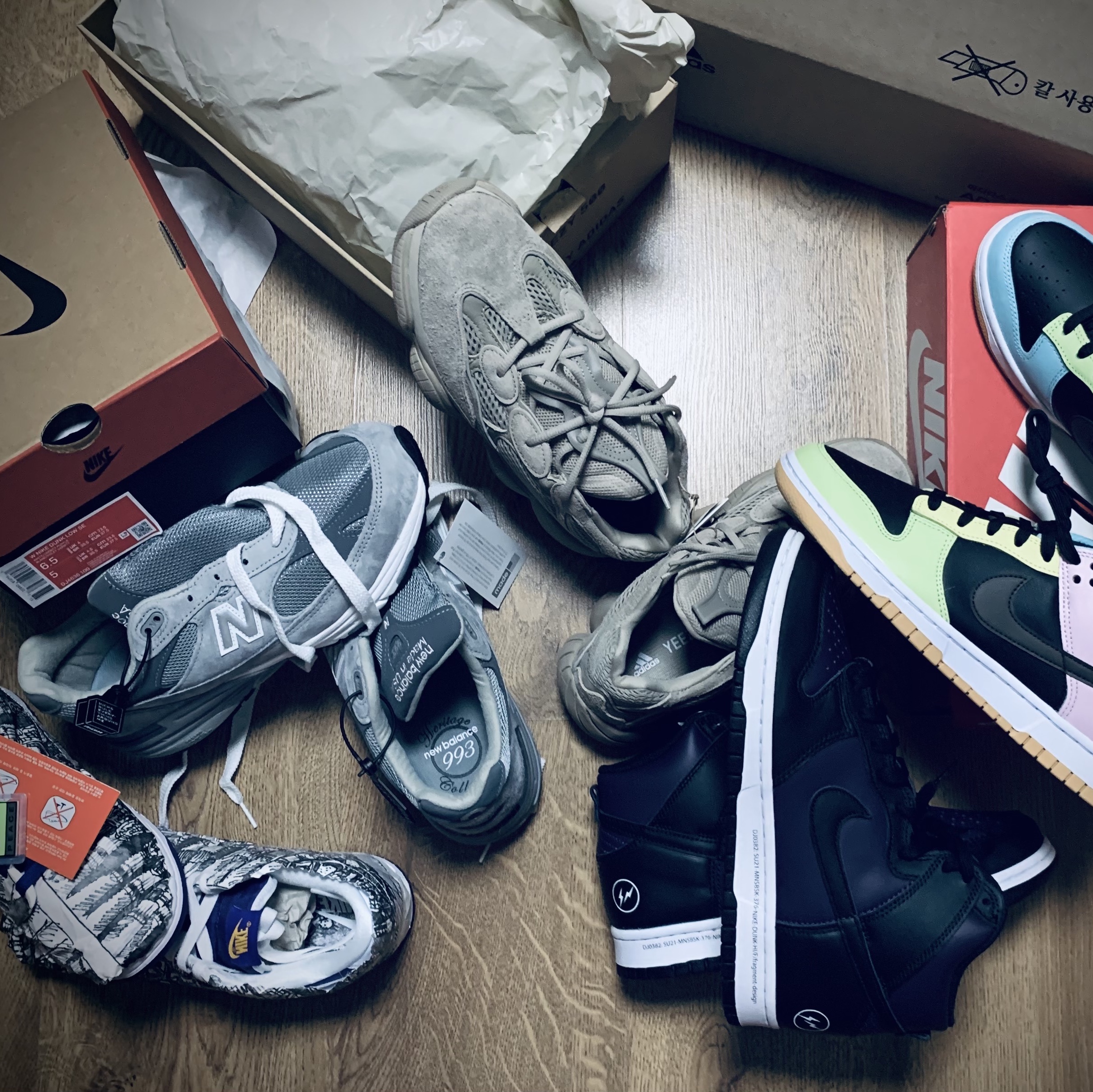 (W) New Balance 993 Made in USA Grey - B Standard, (W) Nike Dunk Low SE Flip 착용 스타일