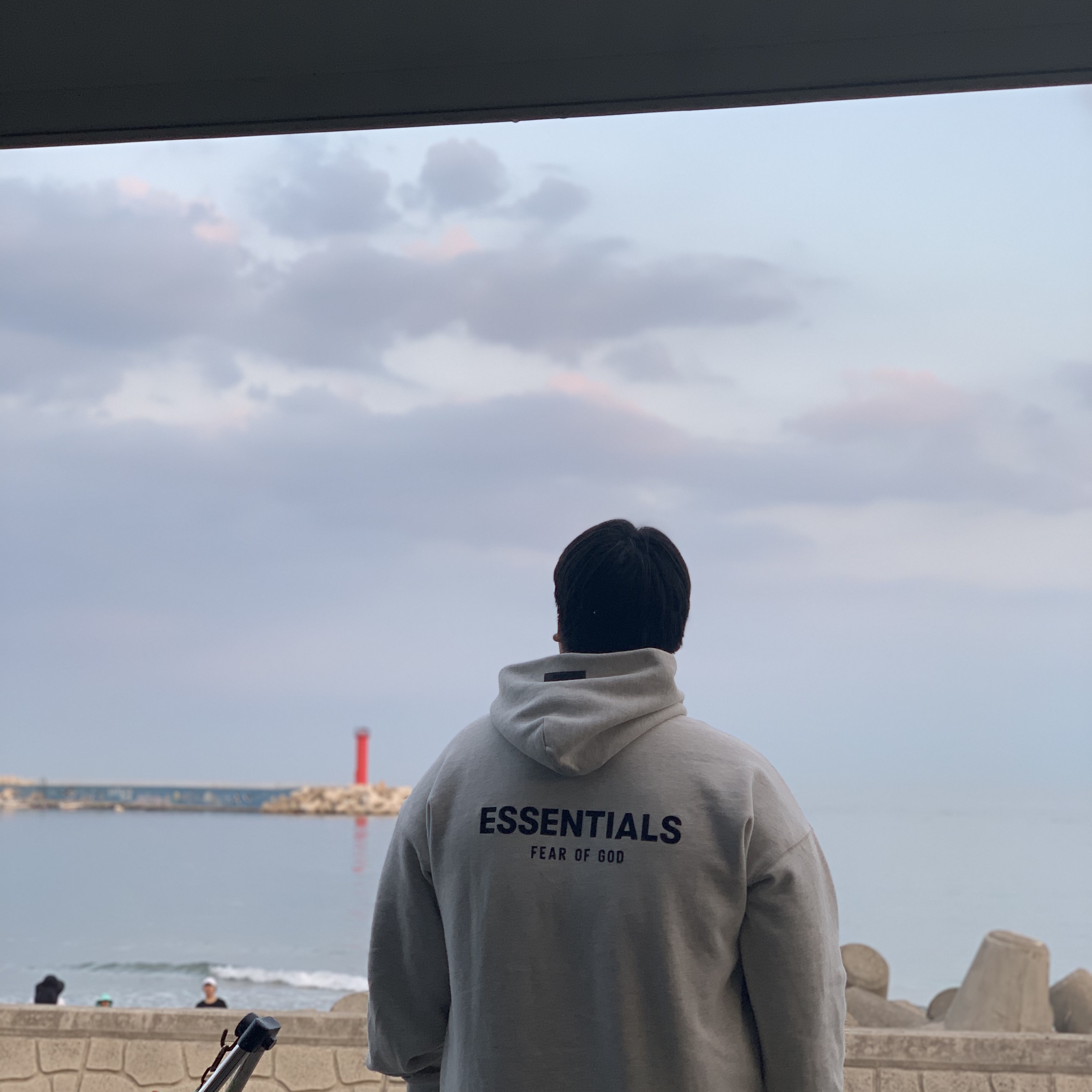 Essentials The Core Collection Hoodie Light Oatmeal 착용 스타일
