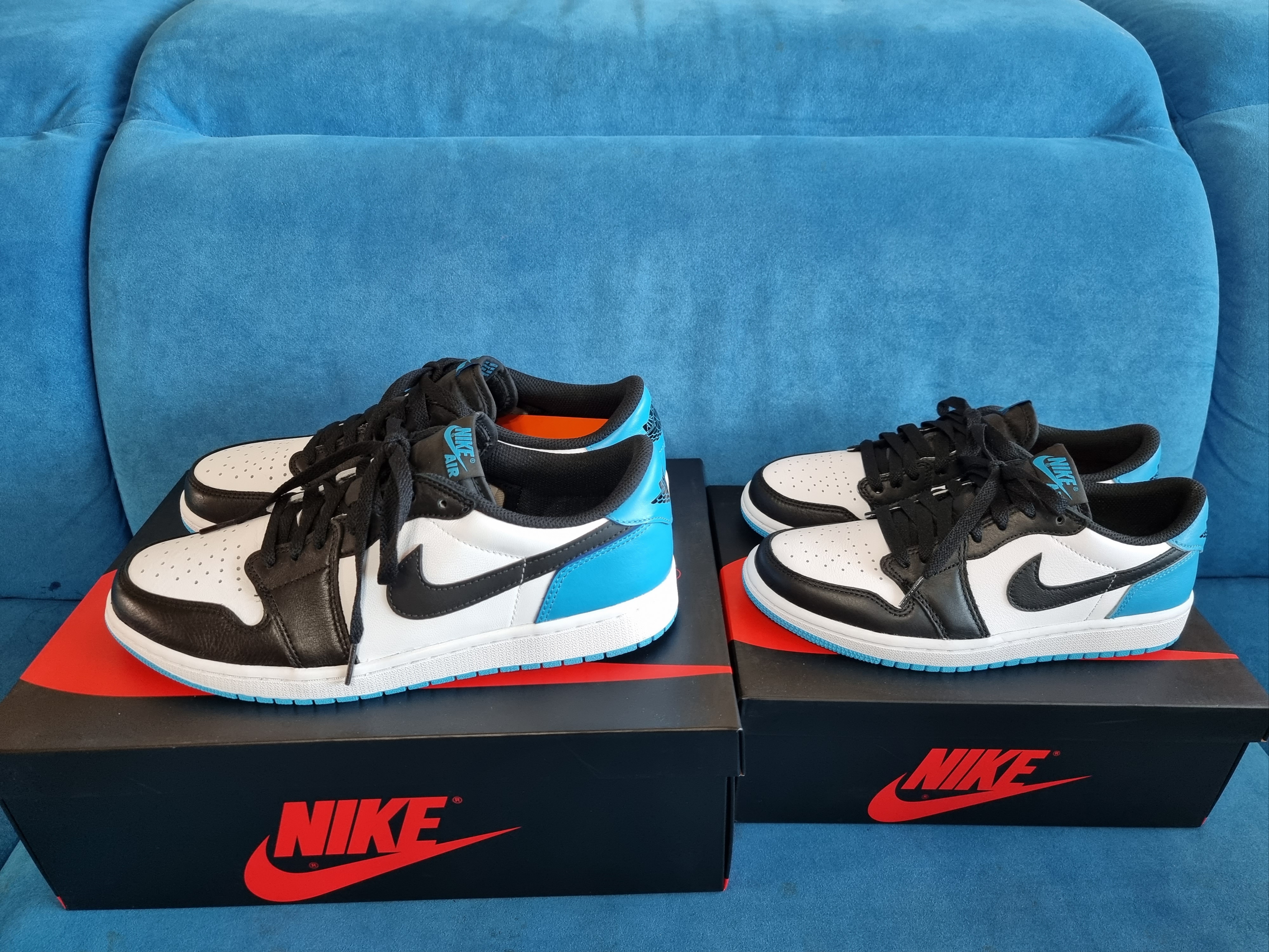 Jordan 1 Retro Low OG Black and Dark Powder Blue, (W) Jordan 1 Retro Low OG Black and Dark Powder Blue 착용 스타일 - 1