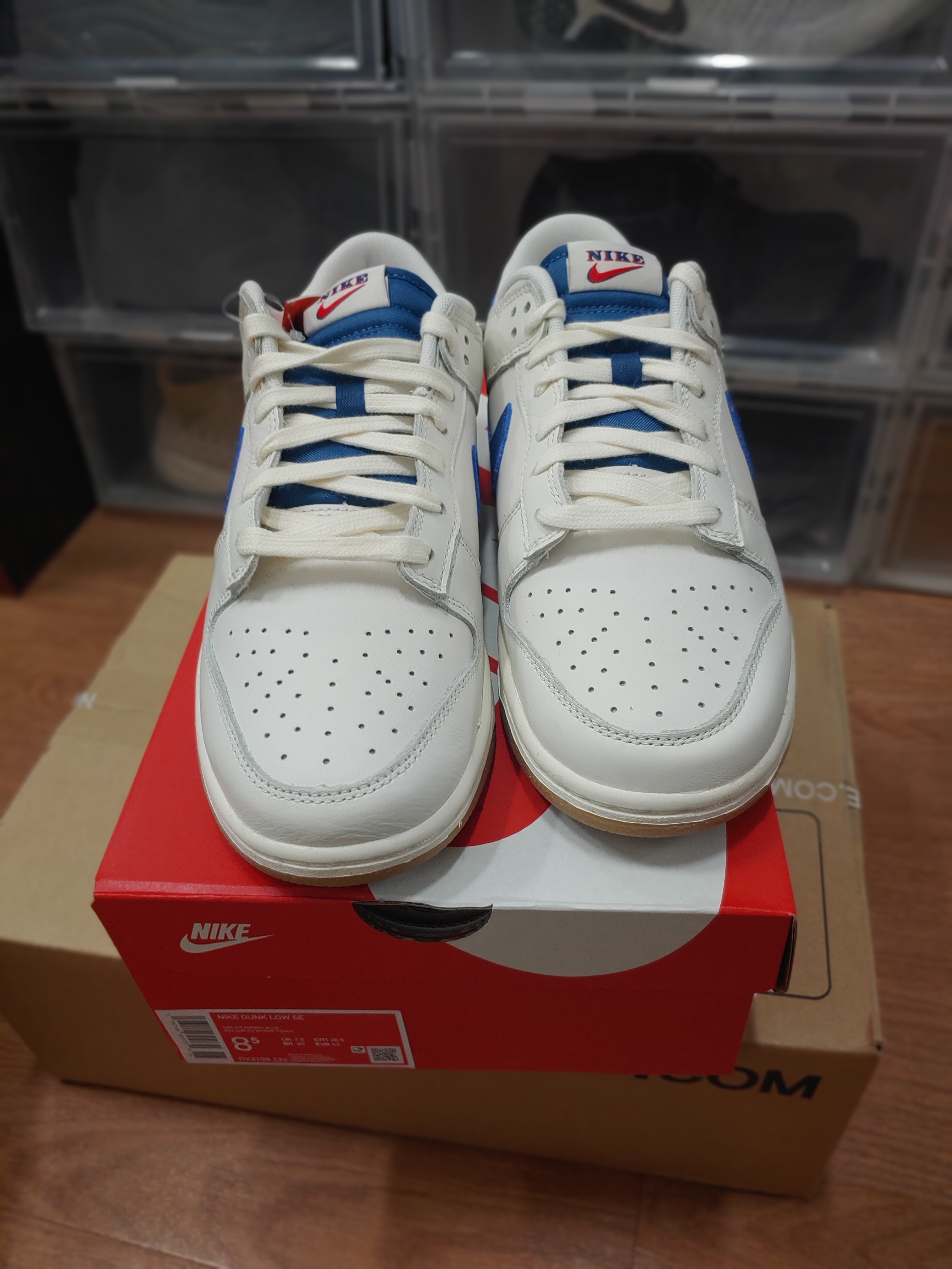 Nike Dunk Low SE Sail Dark Marina Blue 착용 스타일 - 2