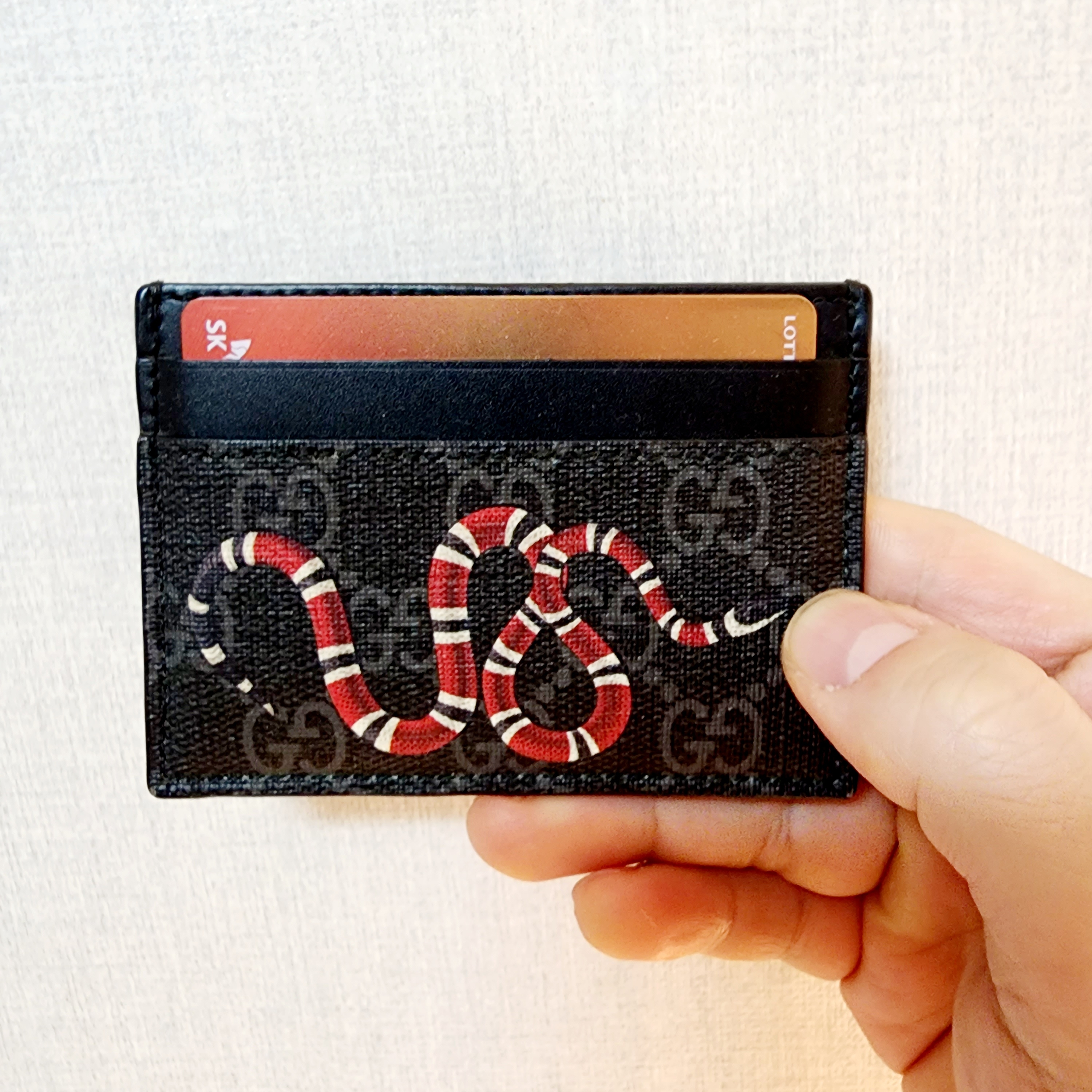 Gucci Bestiary Kingsnake Print Card Case Black 착용 스타일 - 2