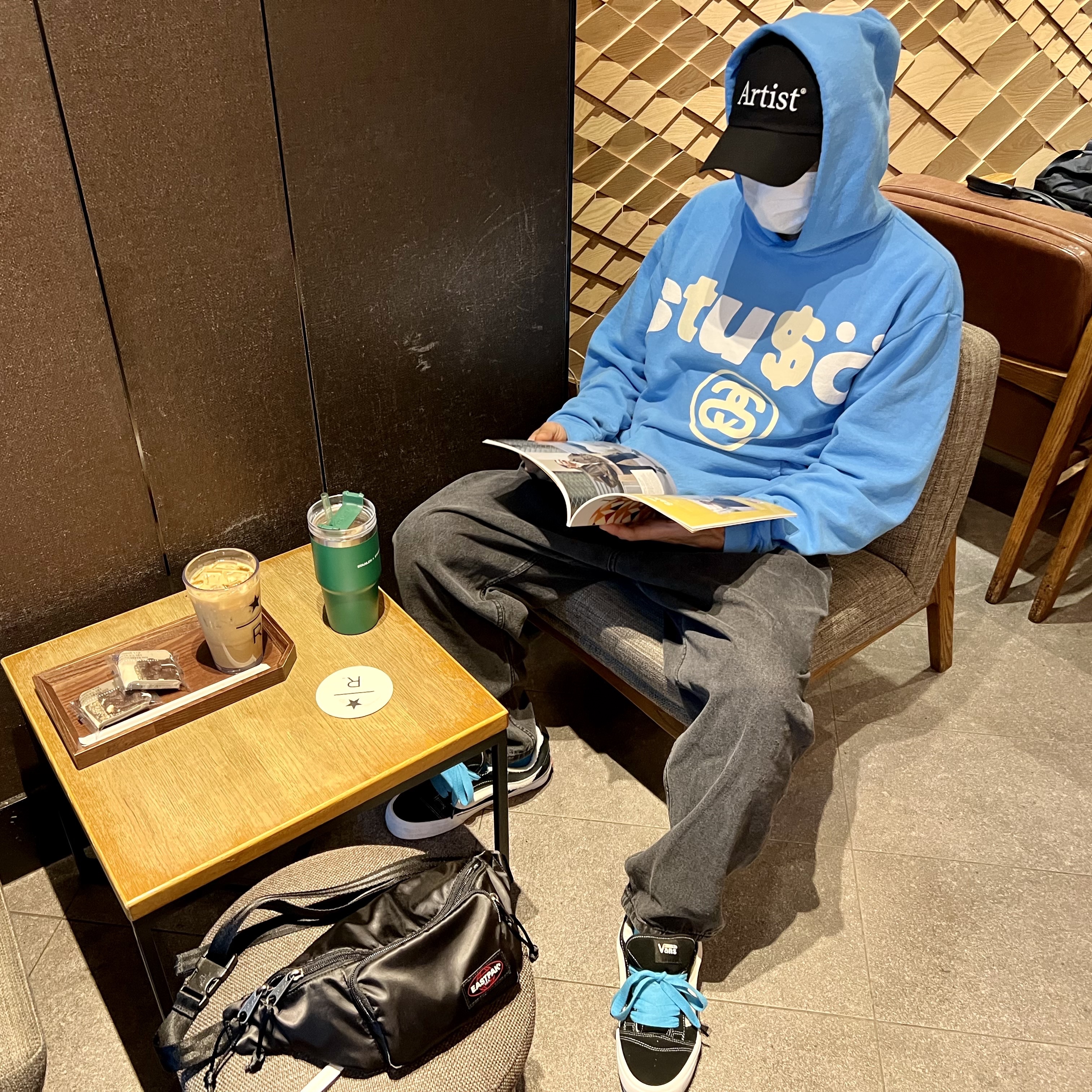 Stussy x Cactus Plant Flea Market 8 Ball Pigment Dyed Hoodie Blue, Vans Vault x Imran Potato Knu-Skool VR3 LX Black White 착용 스타일 - 1