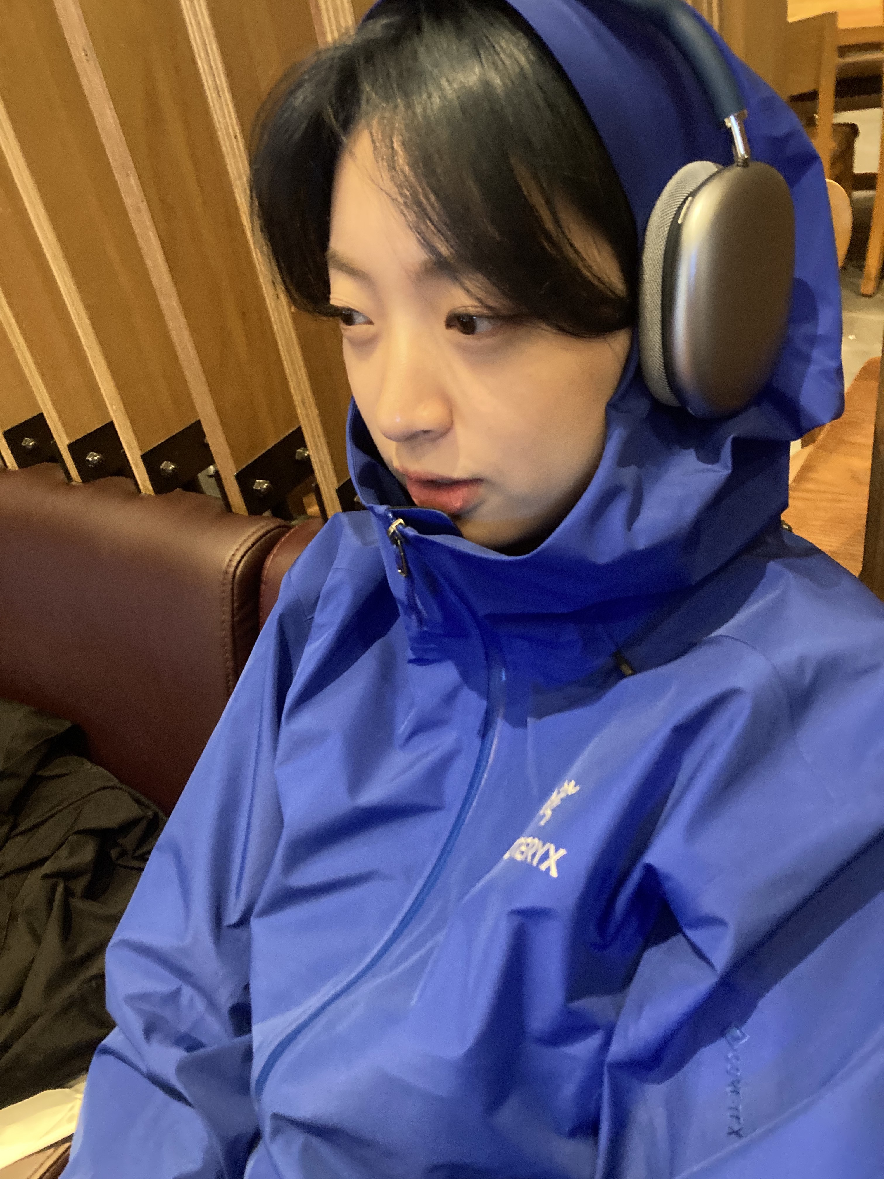 Arc'teryx Beta LT Jacket Vitality, Apple AirPods Max Lightning Sky Blue (Korean Ver.) 착용 스타일