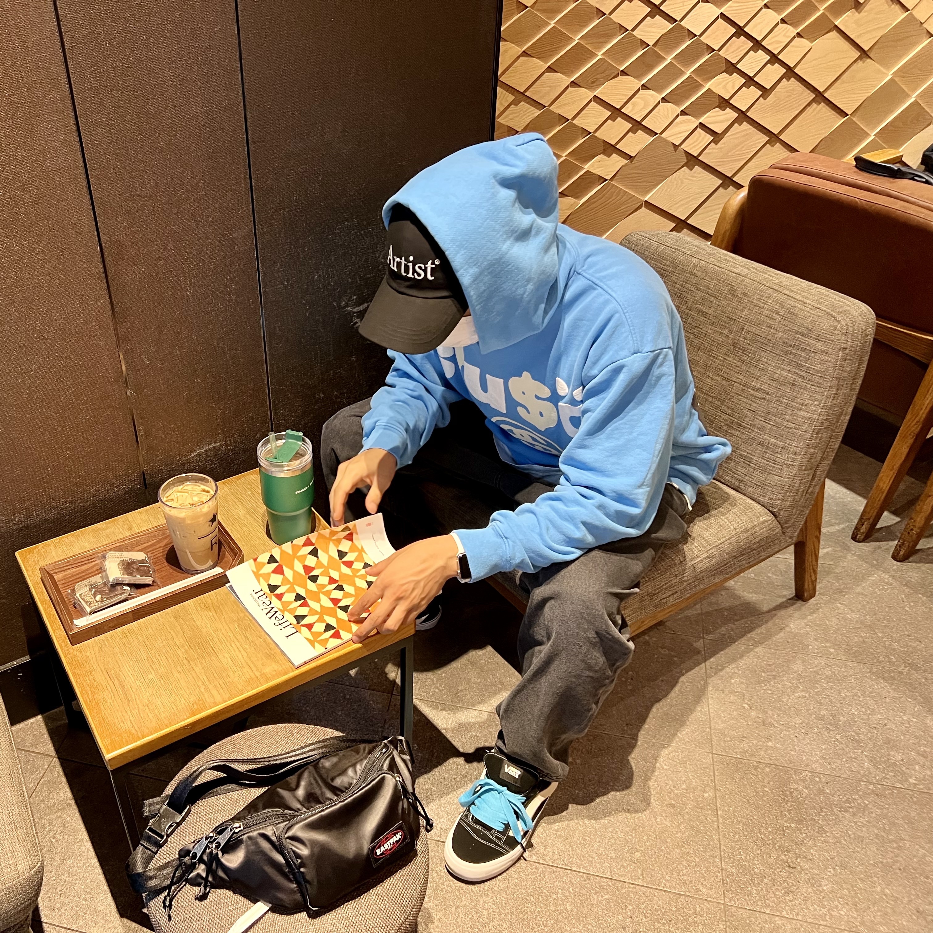 Stussy x Cactus Plant Flea Market 8 Ball Pigment Dyed Hoodie Blue, Vans Vault x Imran Potato Knu-Skool VR3 LX Black White 착용 스타일 - 2