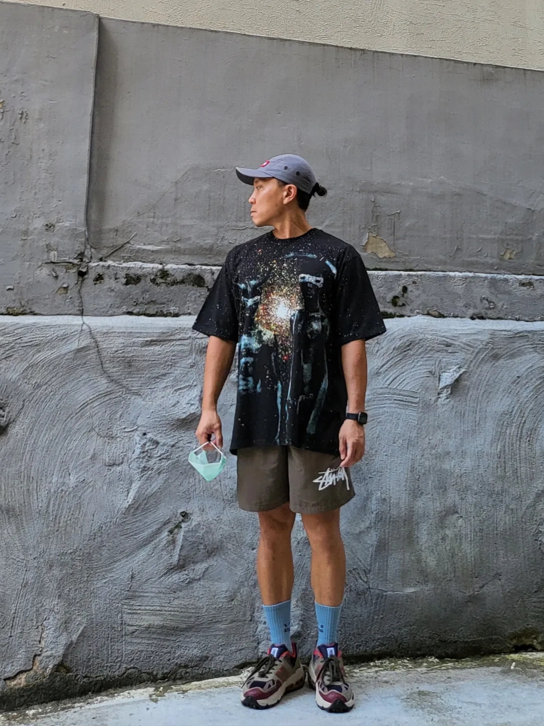 Supreme Military Camp Cap Grey - 21SS, Stussy Black Star T-Shirt Black 착용 스타일 - 3