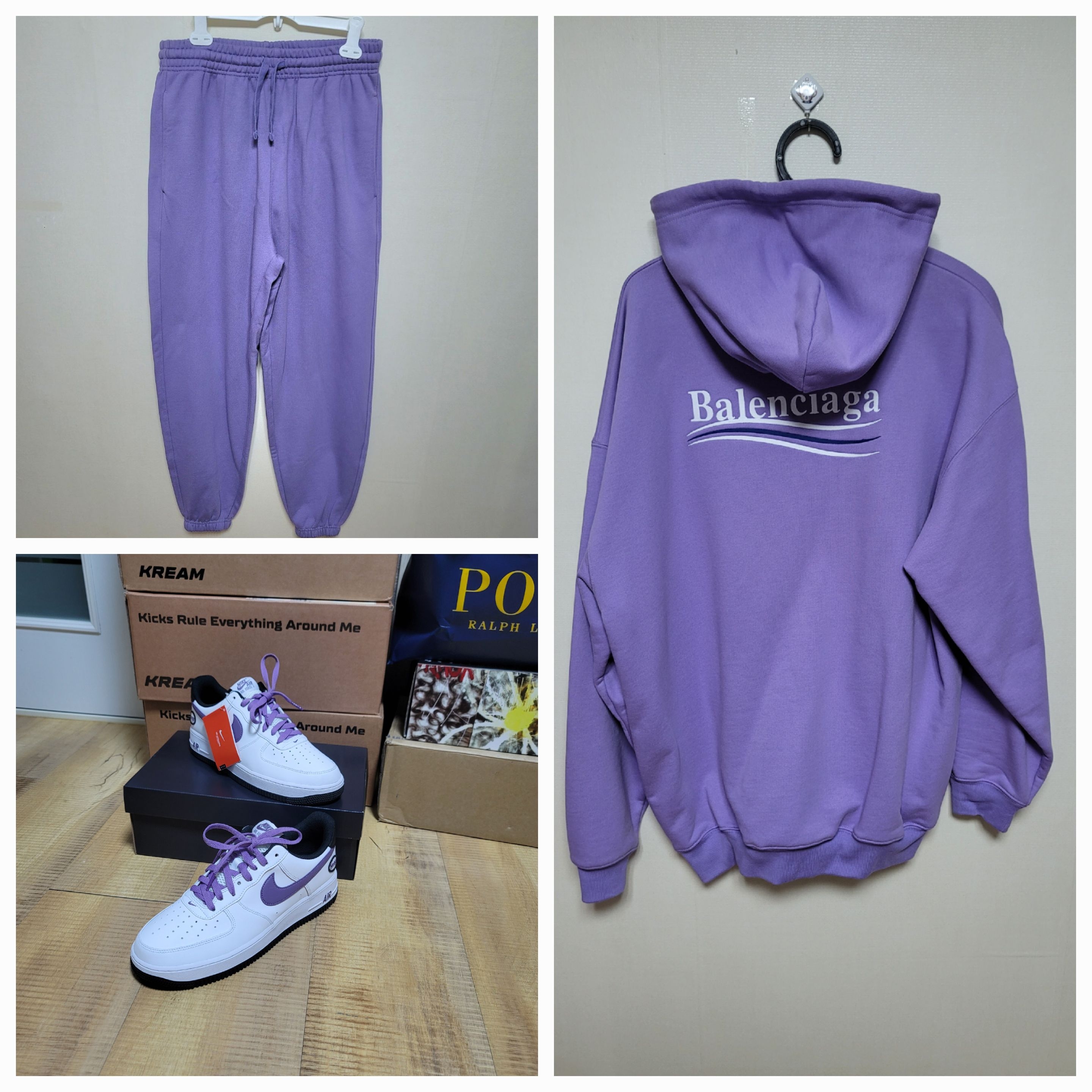 Nike Air Force 1 '07 LV8 Hoops White Canyon Purple 착용 스타일 - 1