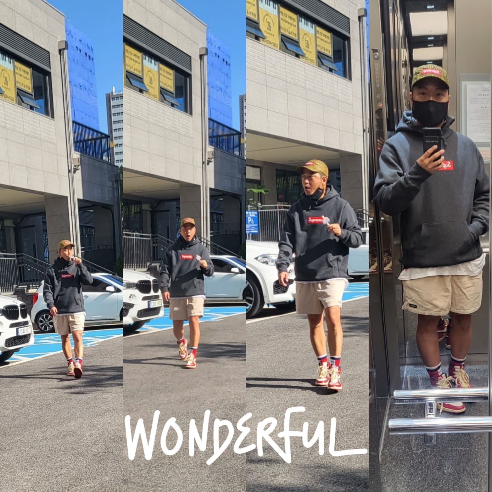 Supreme Box Logo Hooded Sweatshirt Charcoal - 21FW, Supreme x Barbour Waxed Cotton Camp Cap Leopard - 20SS 착용 스타일
