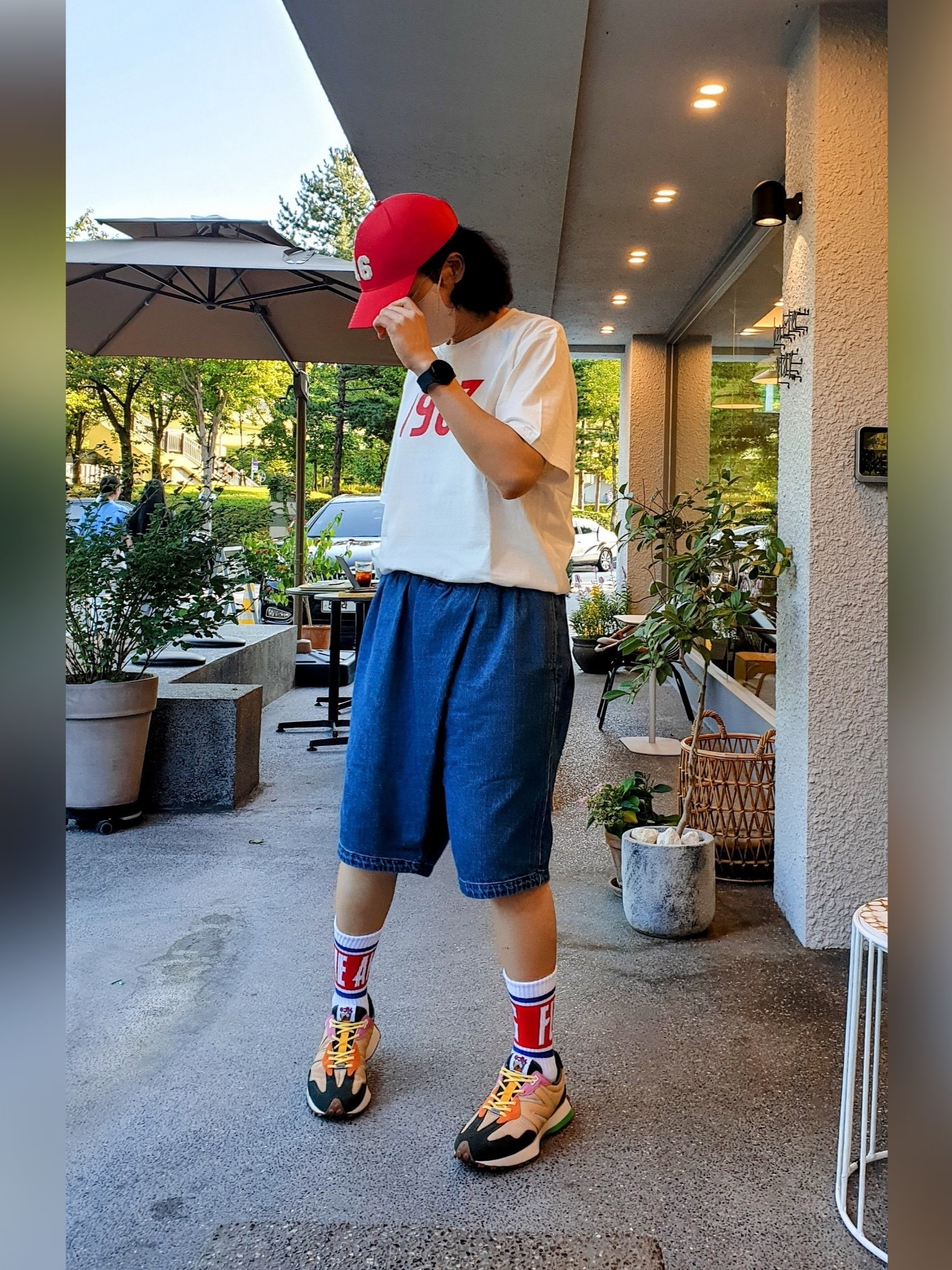 (W) Celine No.16 Cotton Baseball Cap Red 착용 스타일 - 1