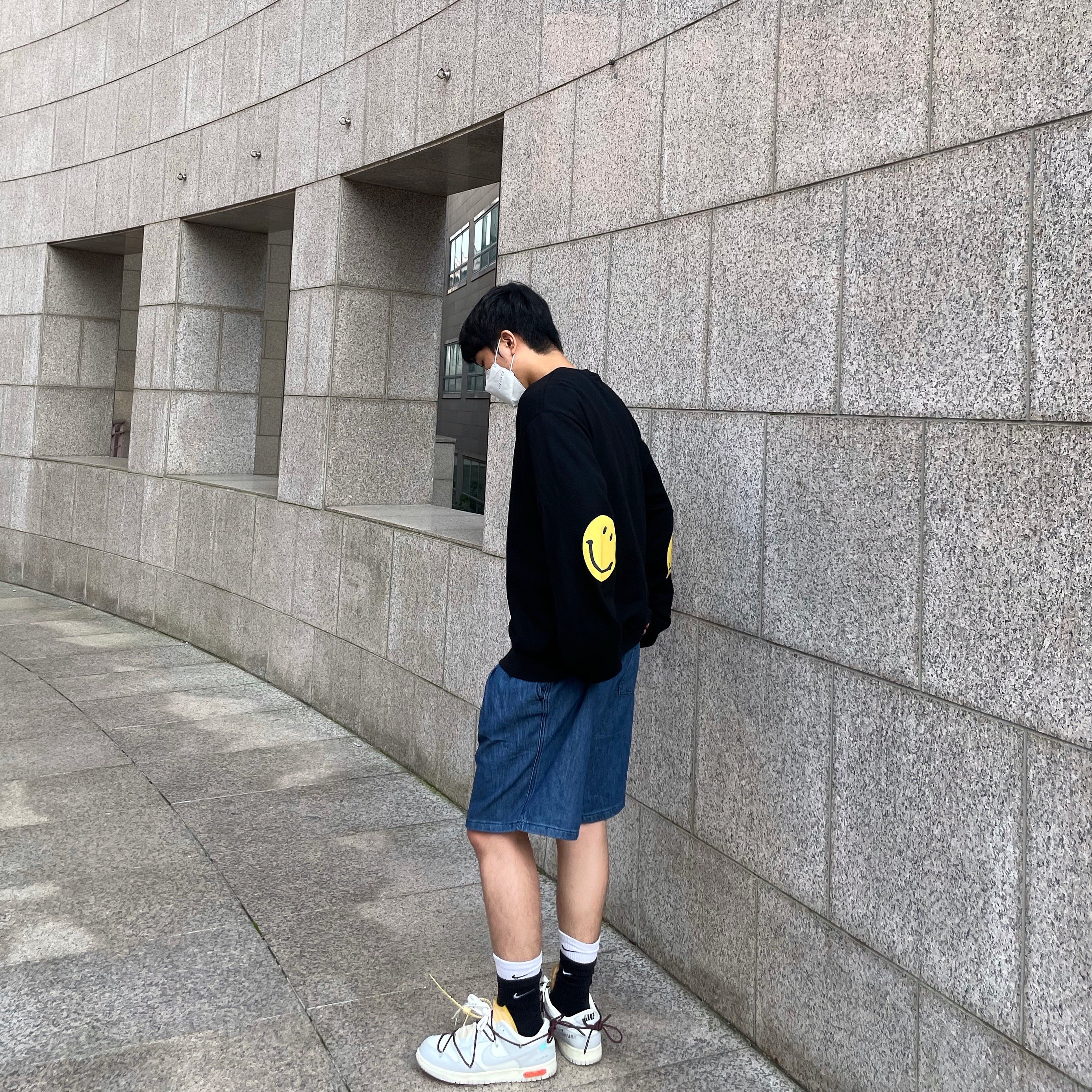 Nike x Off-White Dunk Low The 50 - Lot 46, Nike Everyday Plus Cushioned Training Crew Socks Black White (Korean Ver.) 착용 스타일