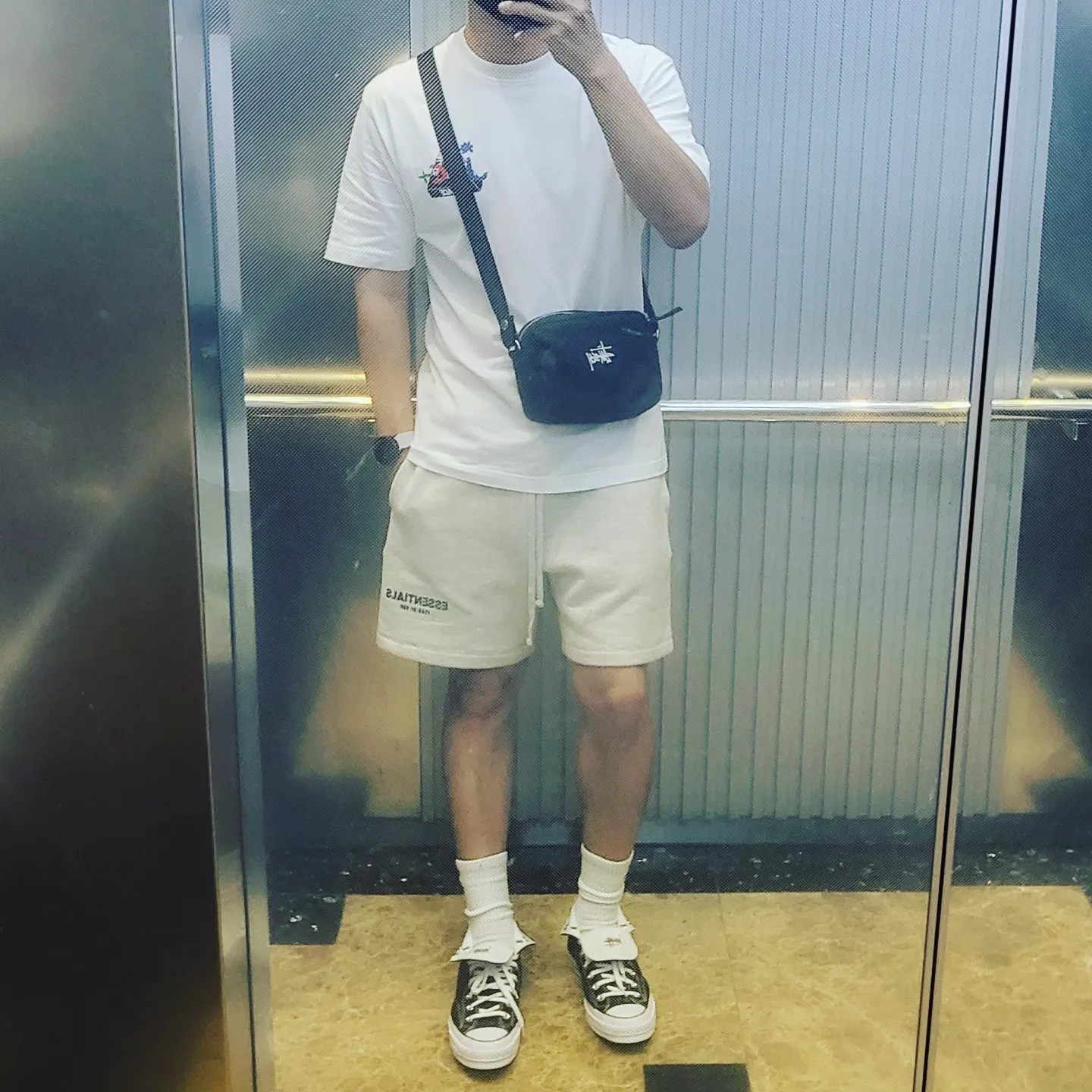 Converse x Stussy Chuck 70 High Black, Palace JCDC2 T-Shirt White - 20SS 착용 스타일