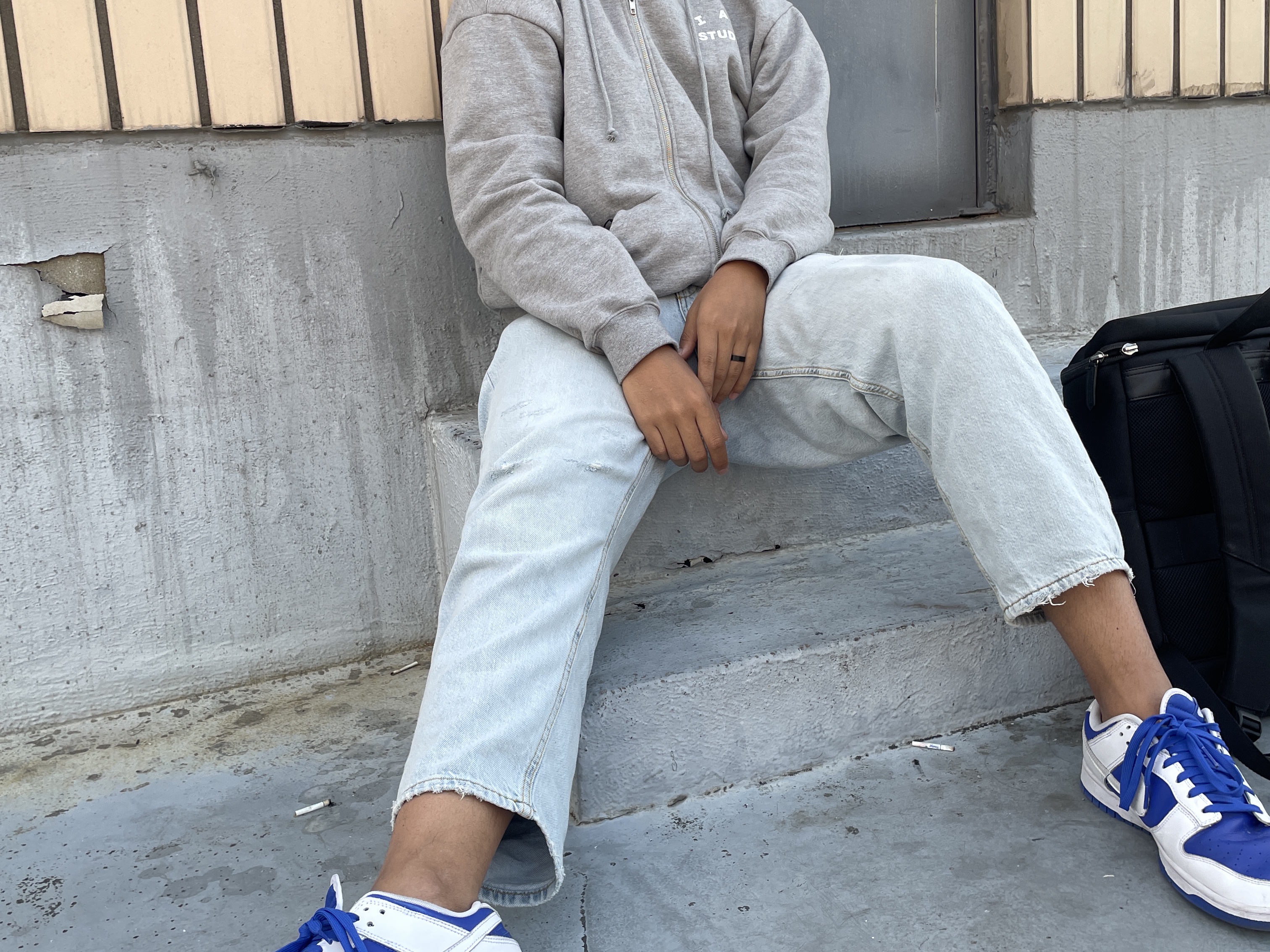 Nike Dunk Low Retro Racer Blue and White, IAB Studio Zip-Up Hoodie Gray - 22FW 착용 스타일