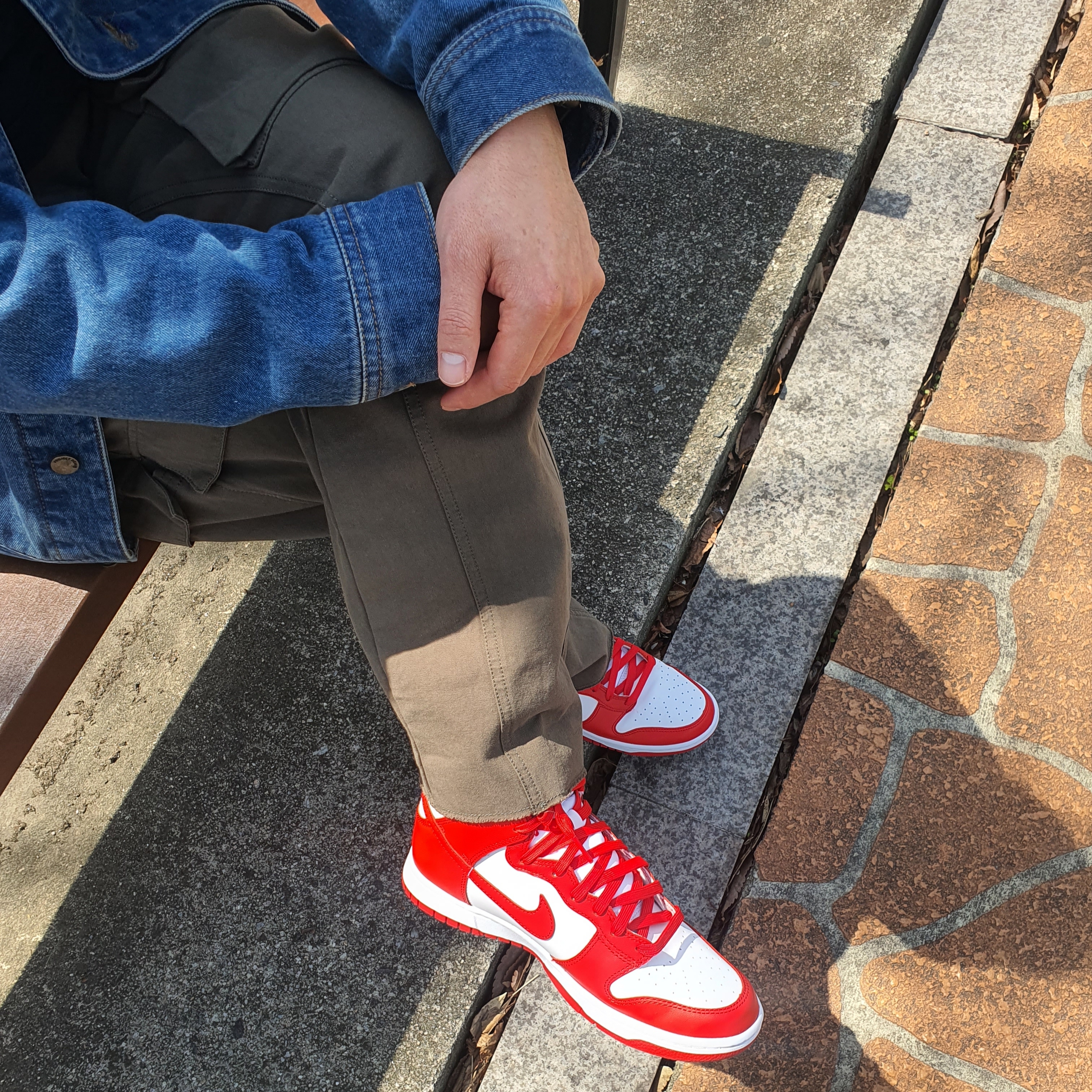 Nike Dunk High Retro Championship White and Red 착용 스타일 - 2