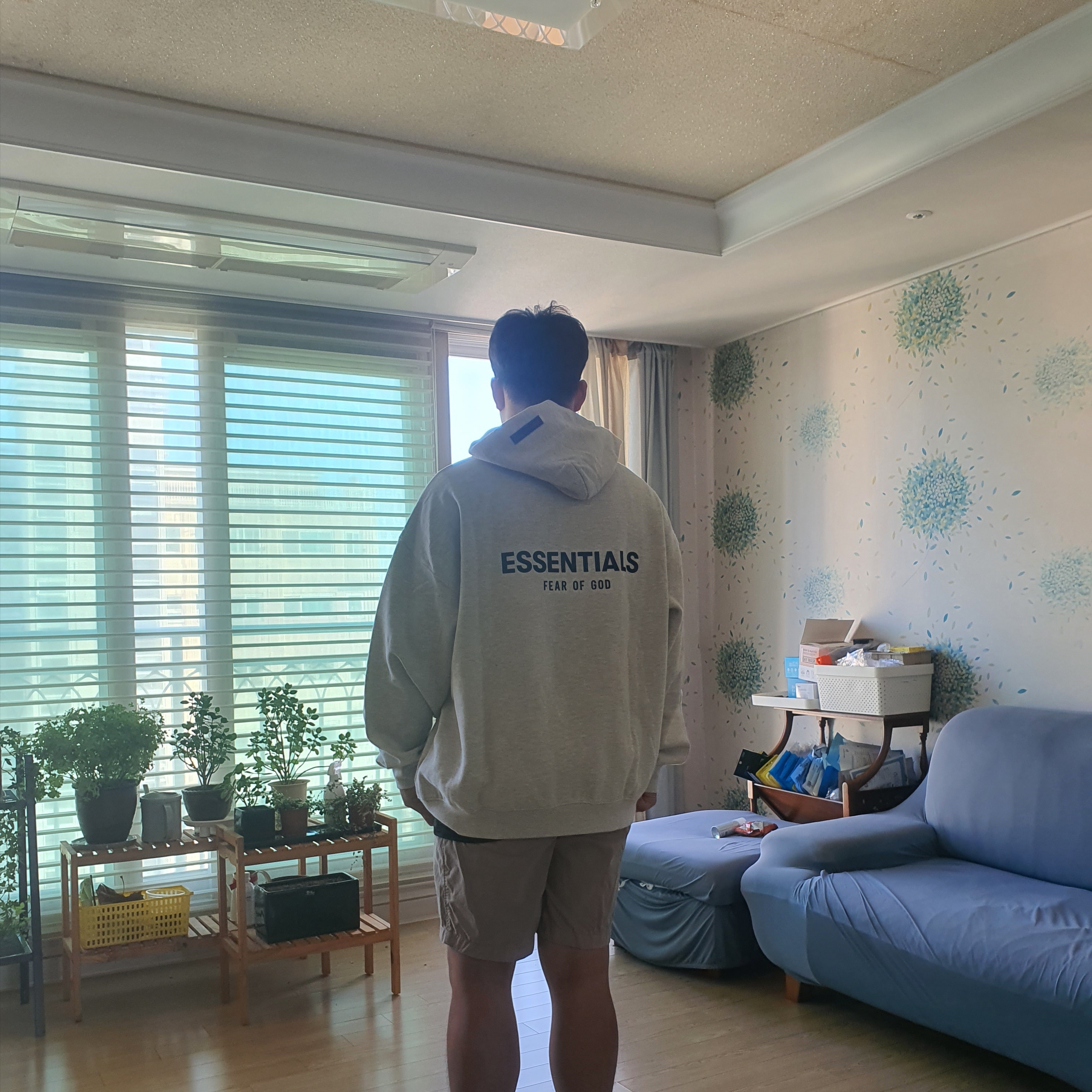 Essentials The Core Collection Hoodie Light Oatmeal 착용 스타일