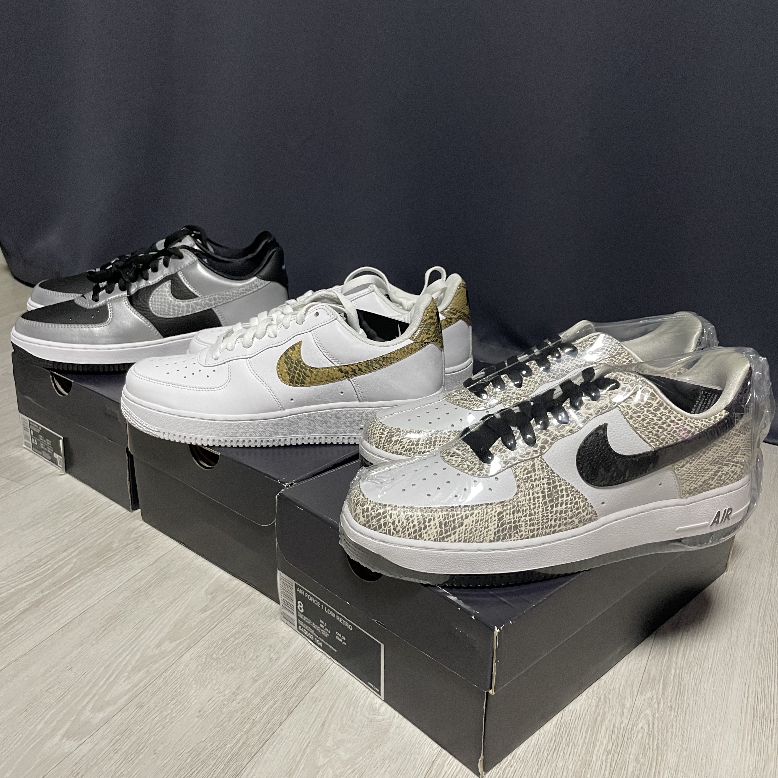 Nike Air Force 1 B Silver Snake, Nike Air Force 1 Low Retro Cocoa Snake 2018 착용 스타일
