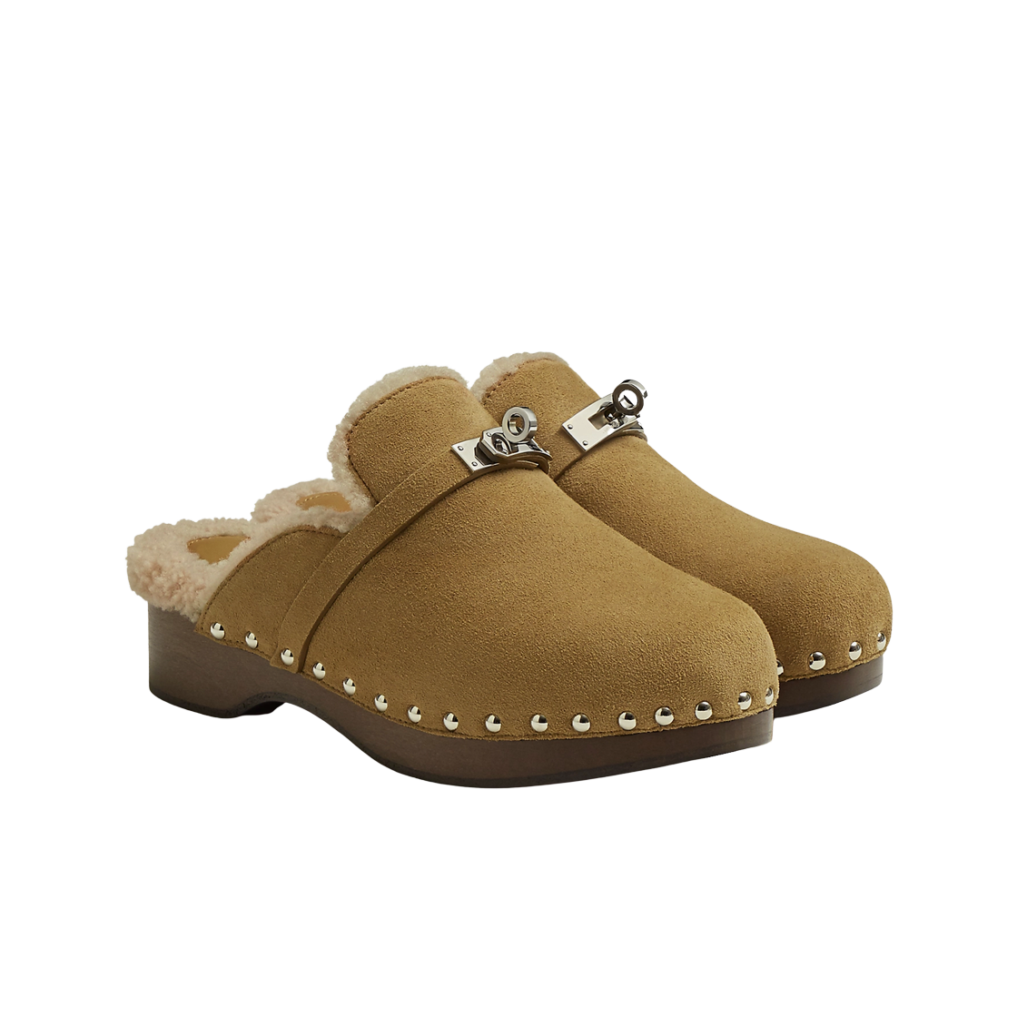 (W) 에르메스 칼로타 뮬 울스킨 & 팔라듐 하드웨어 베쥬 고비((W) Hermes Carlotta Mule Woolskin & Palladium Beige Gobi) - 2
