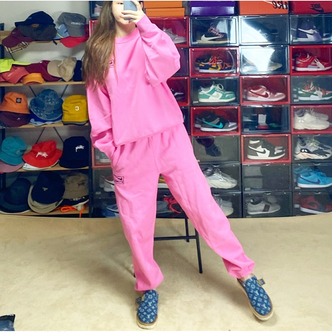 Nike x Stussy NRG Washed Fleece Pants Lotus PInk (DO5296-670), Nike x Stussy NRG Washed Fleece Crewneck Lotus PInk 착용 스타일