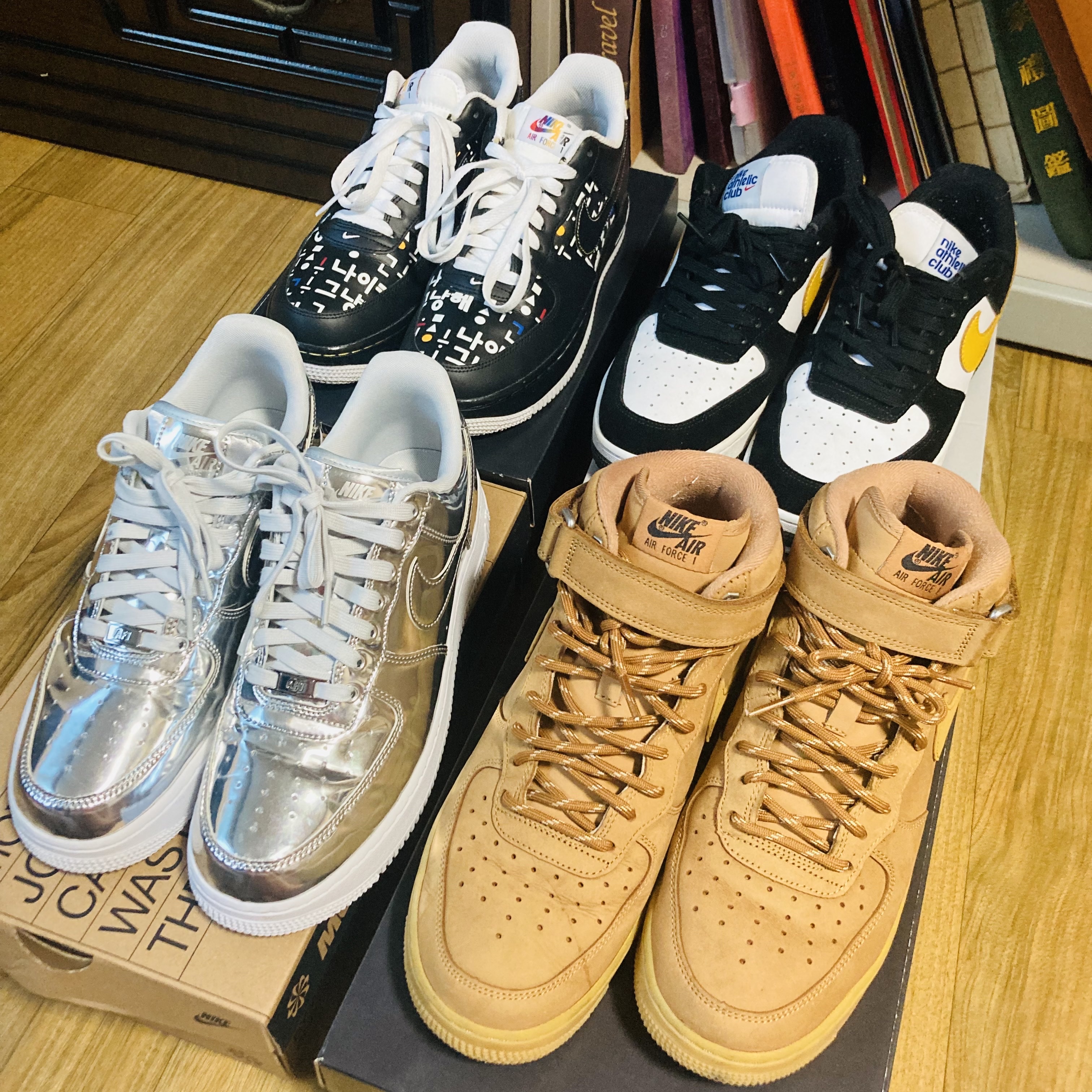 Nike Air Force 1 Mid '07 WB Flax, Nike Air Force 1 '07 LV8 Athletic Club Black Dark Sulfur 착용 스타일