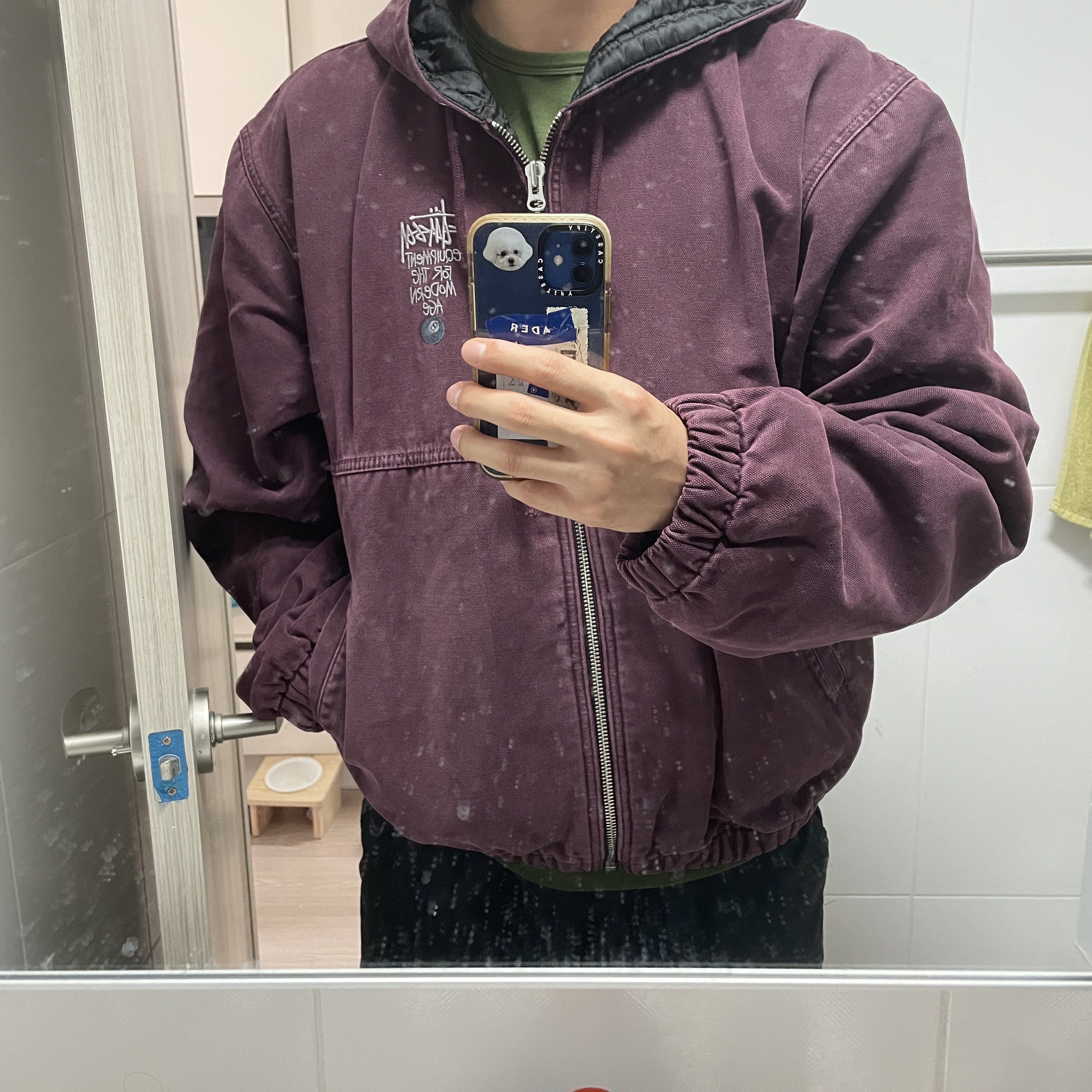 Stussy Canvas Insulated Work Jacket Purple 착용 스타일