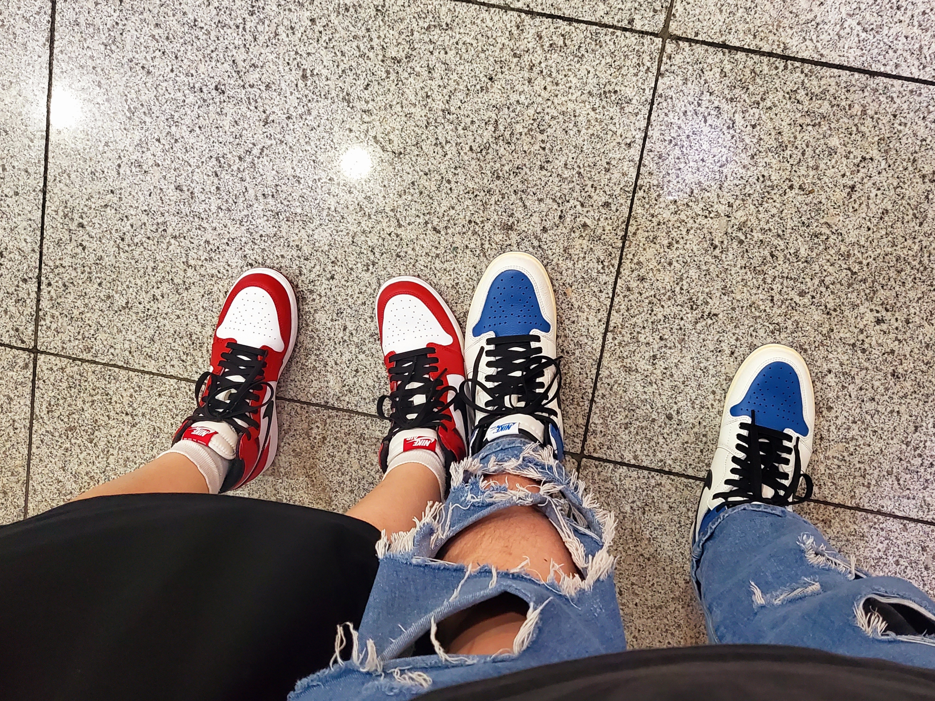 Jordan 1 x Travis Scott x Fragment Retro High OG SP Military Blue, (GS) Jordan 1 Retro High OG Chicago 2015 착용 스타일 - 2