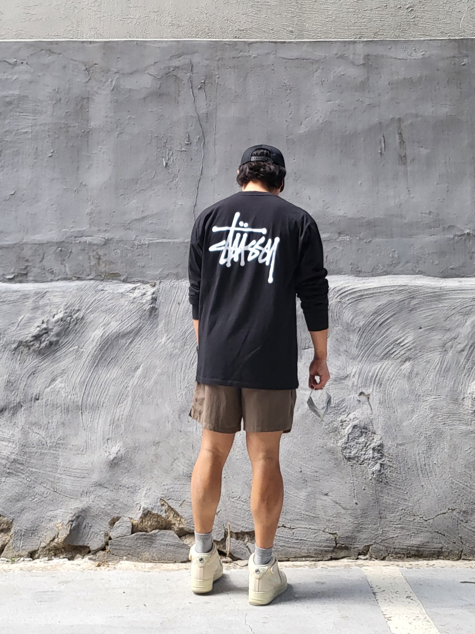 Nike x Stussy Air Force 1 '07 Mid SP Fossil, Stussy Big Stock Water Shorts Brown 착용 스타일 - 2