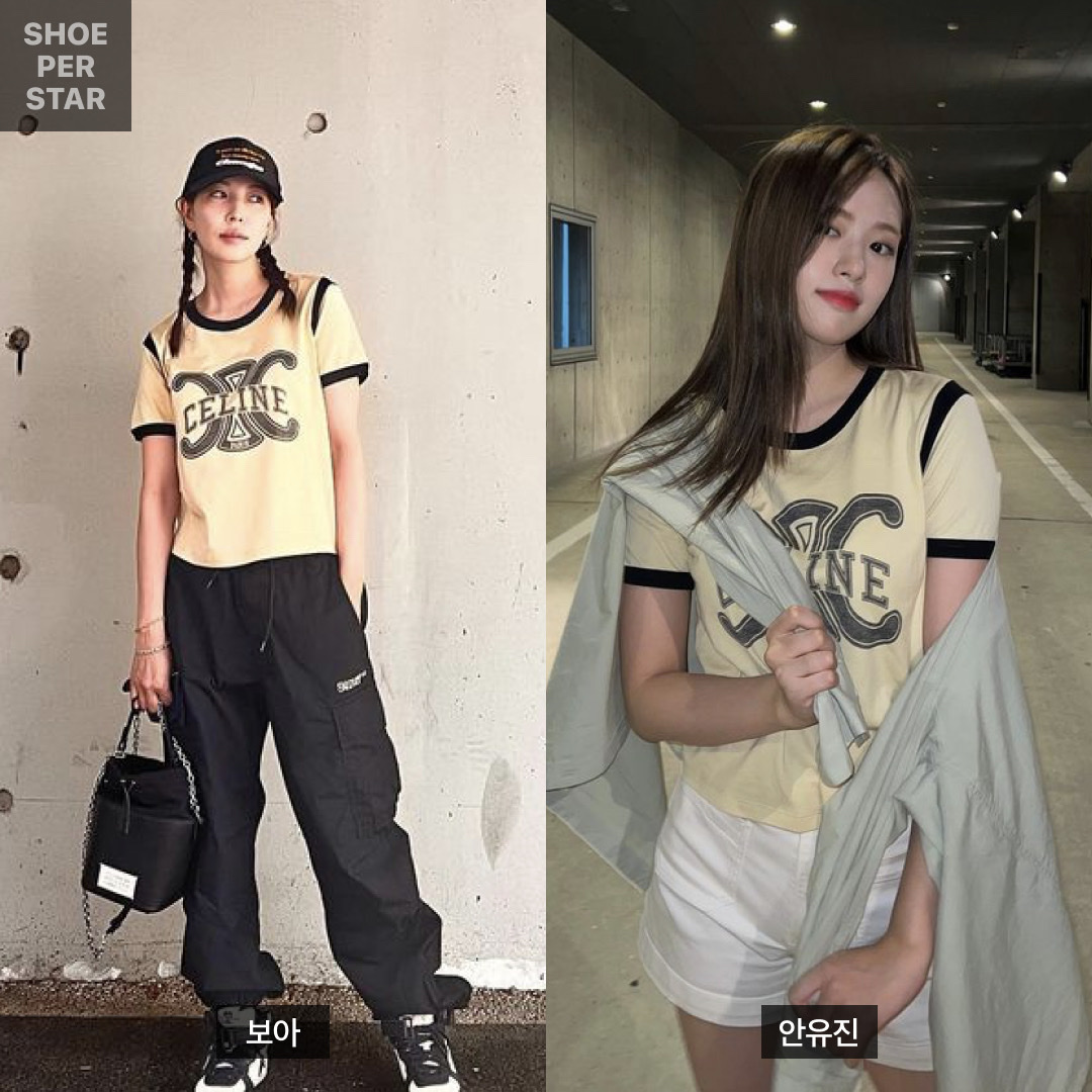 (W) Celine Triomphe T-Shirt in Cotton Jersey Butter Black 착용 스타일 - 1
