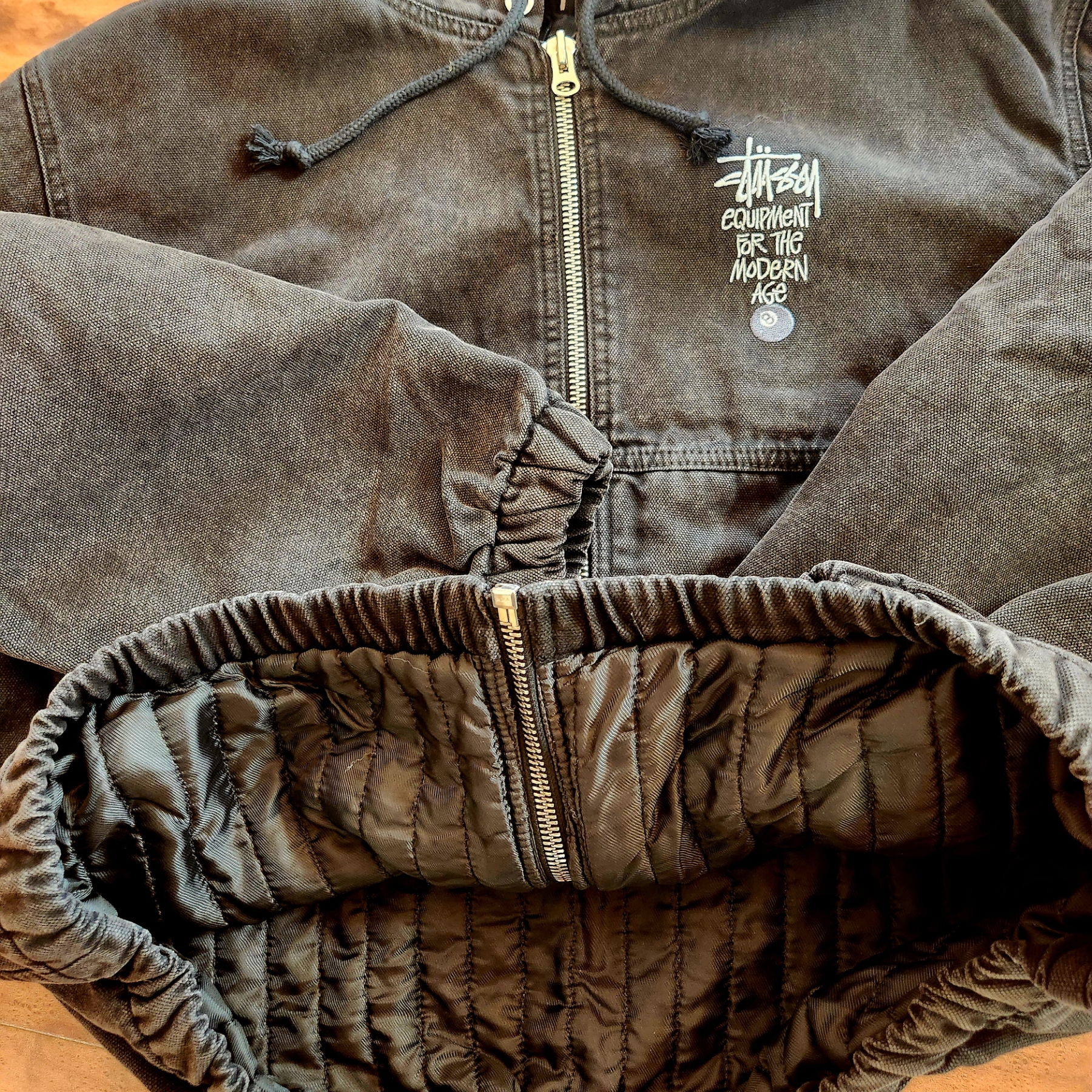 Stussy Canvas Insulated Work Jacket Black 착용 스타일 - 3