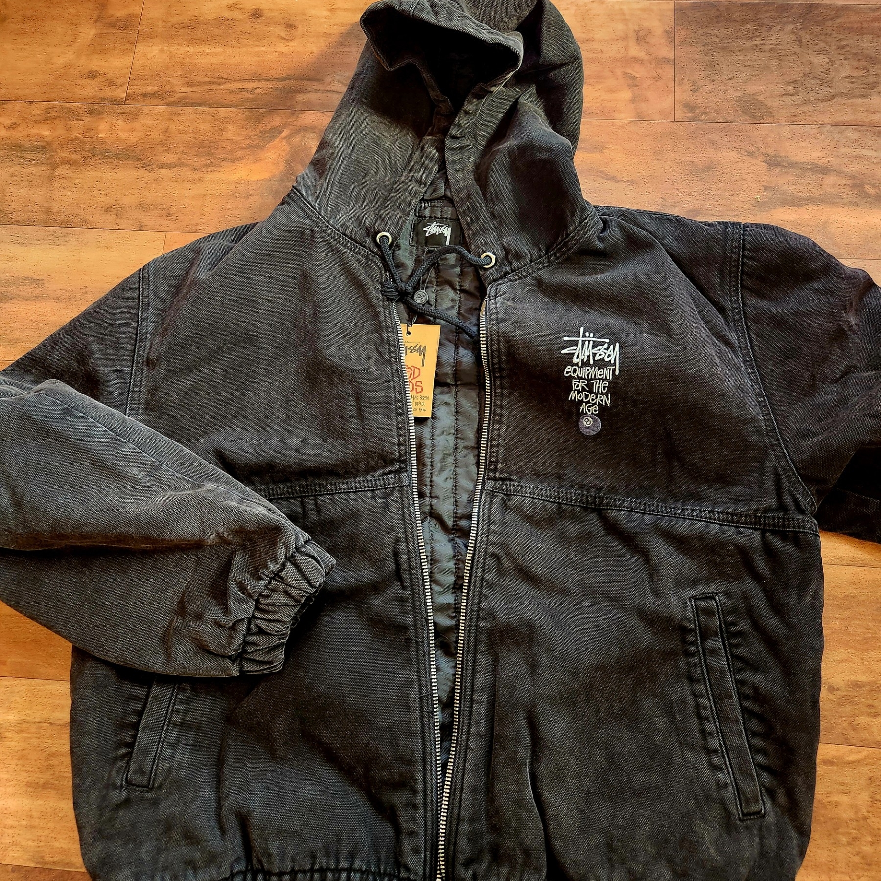 Stussy Canvas Insulated Work Jacket Black 착용 스타일 - 2