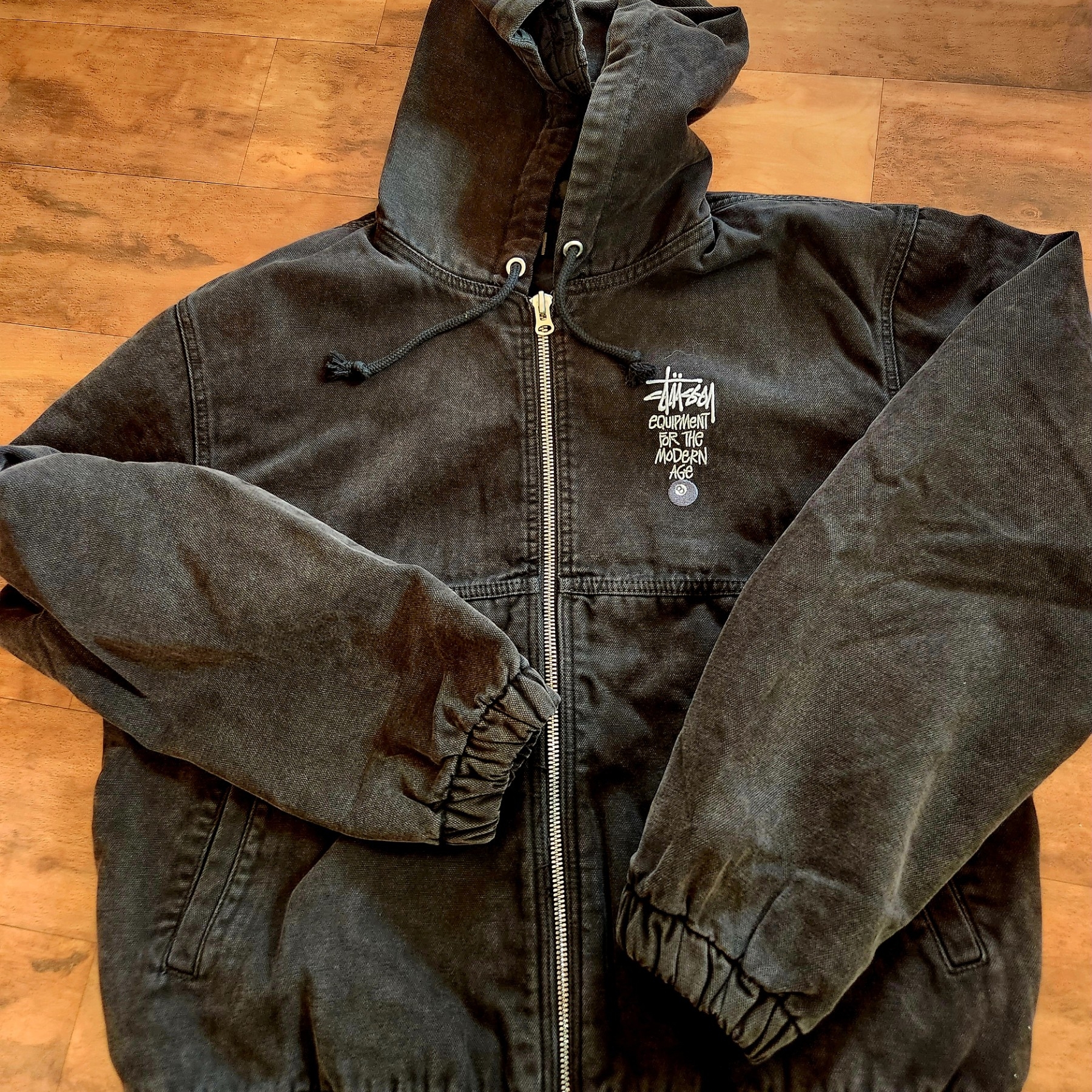 Stussy Canvas Insulated Work Jacket Black 착용 스타일 - 1