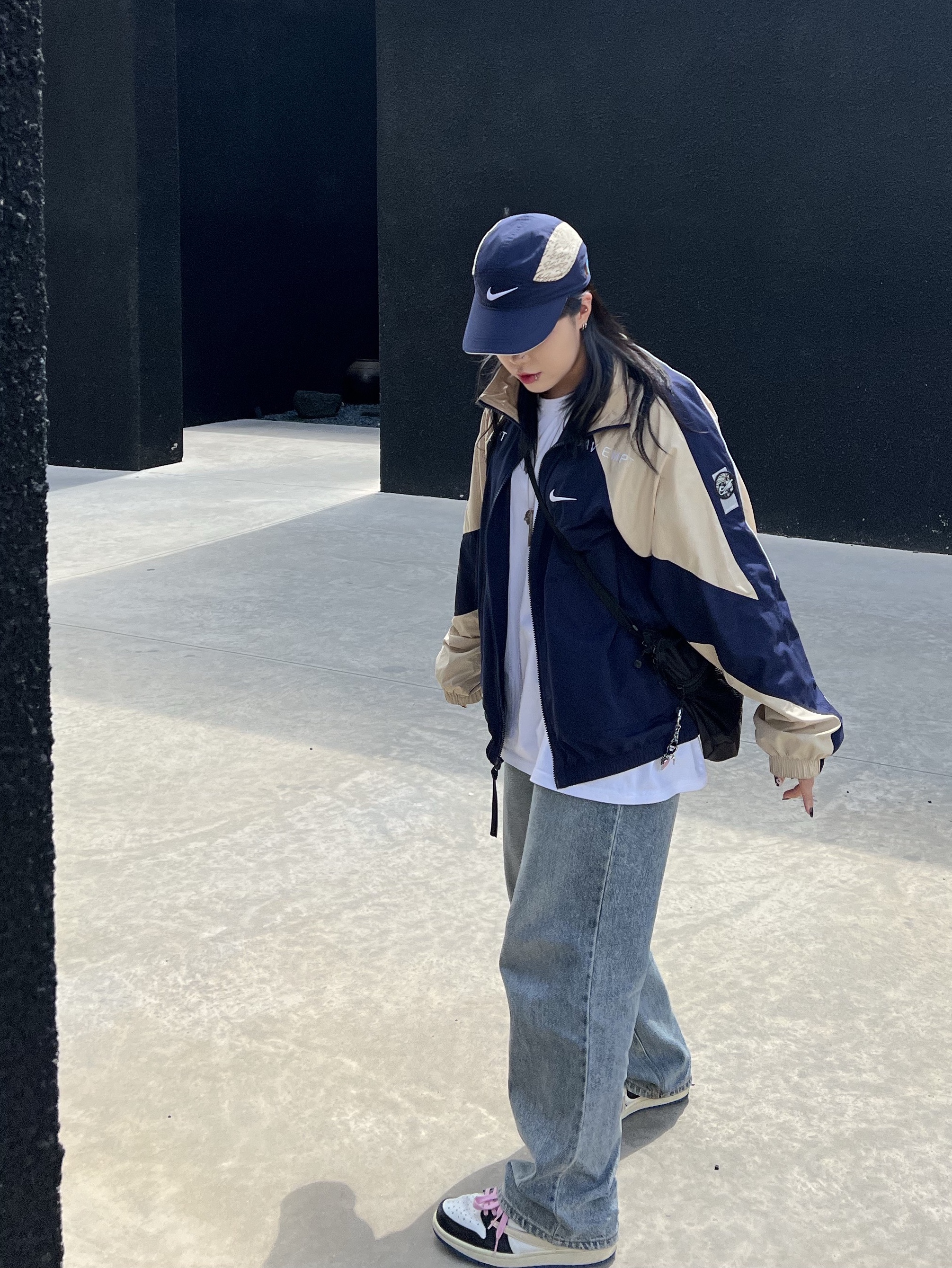 Nike x Cav Empt Track Jacket Navy, Nike x Cav Empt Tailwind Running Cap Navy 착용 스타일