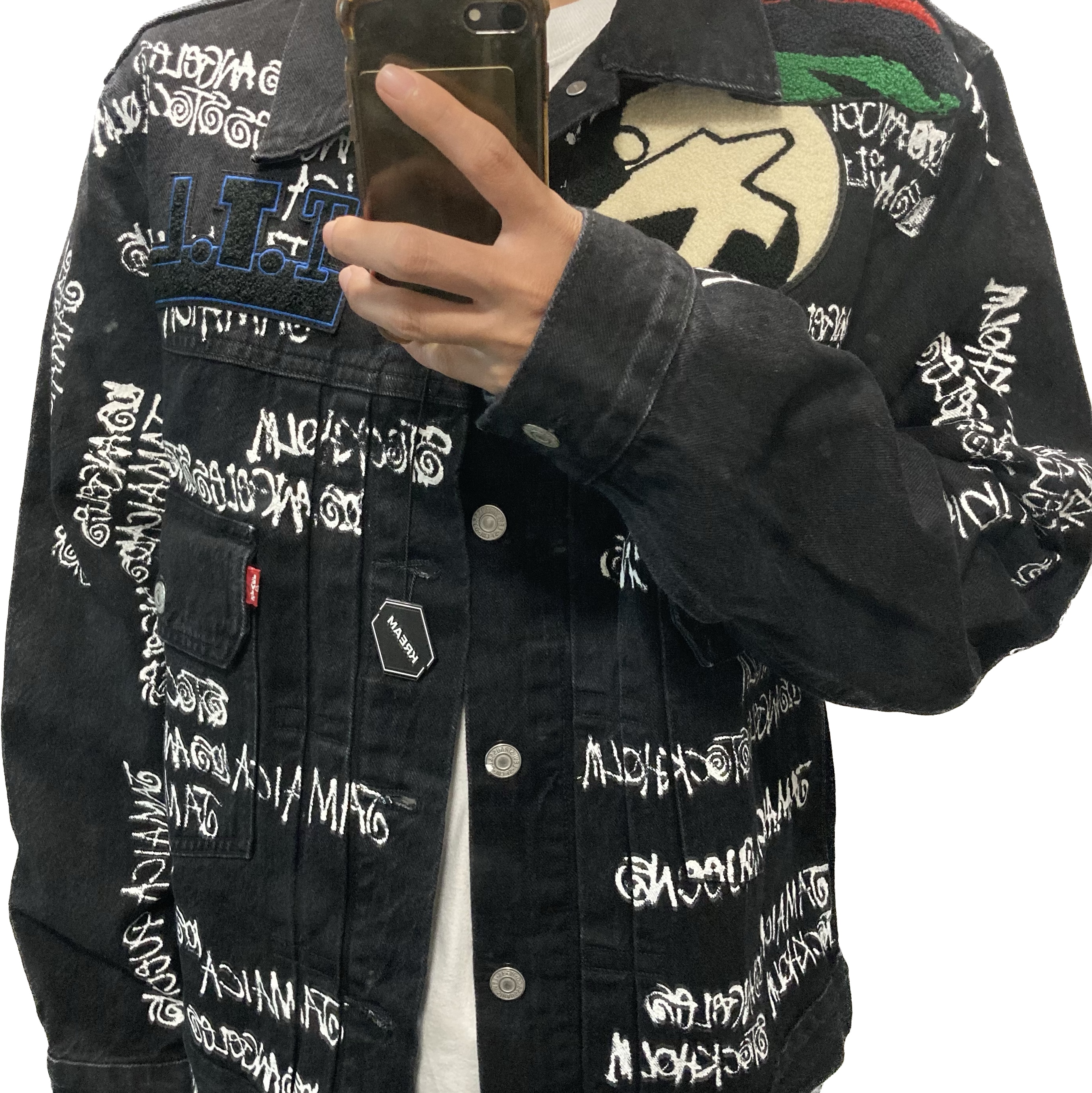Stussy x Our Legacy x Denim Tears TTL Denim Jacket Black, Our Legacy Extended Third Cut Washed Black 착용 스타일 - 1