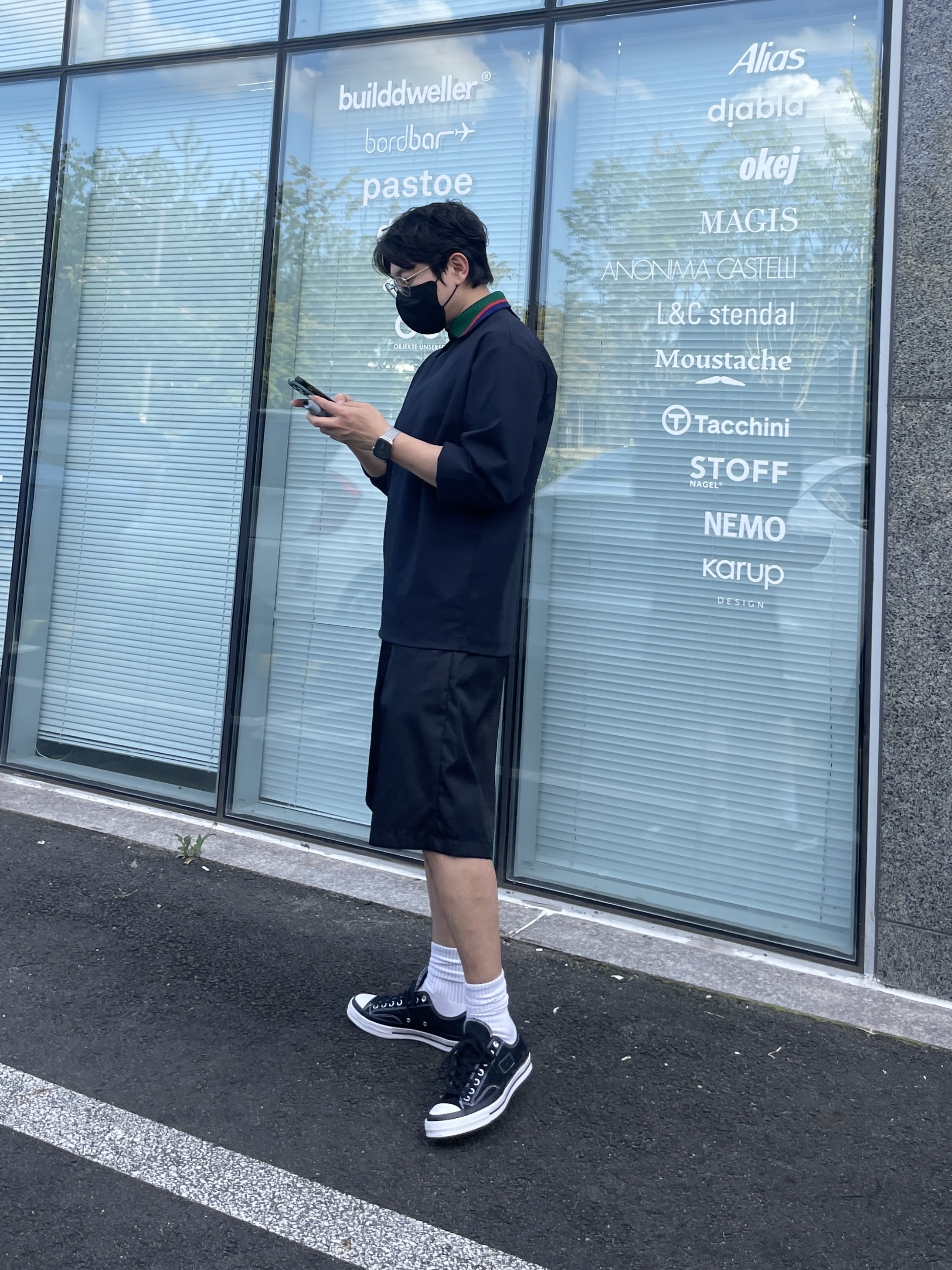 Prada Re-Nylon Bermuda Shorts Black, Converse x Moncler x Fragment Chuck 70 Ox Black 착용 스타일 - 2