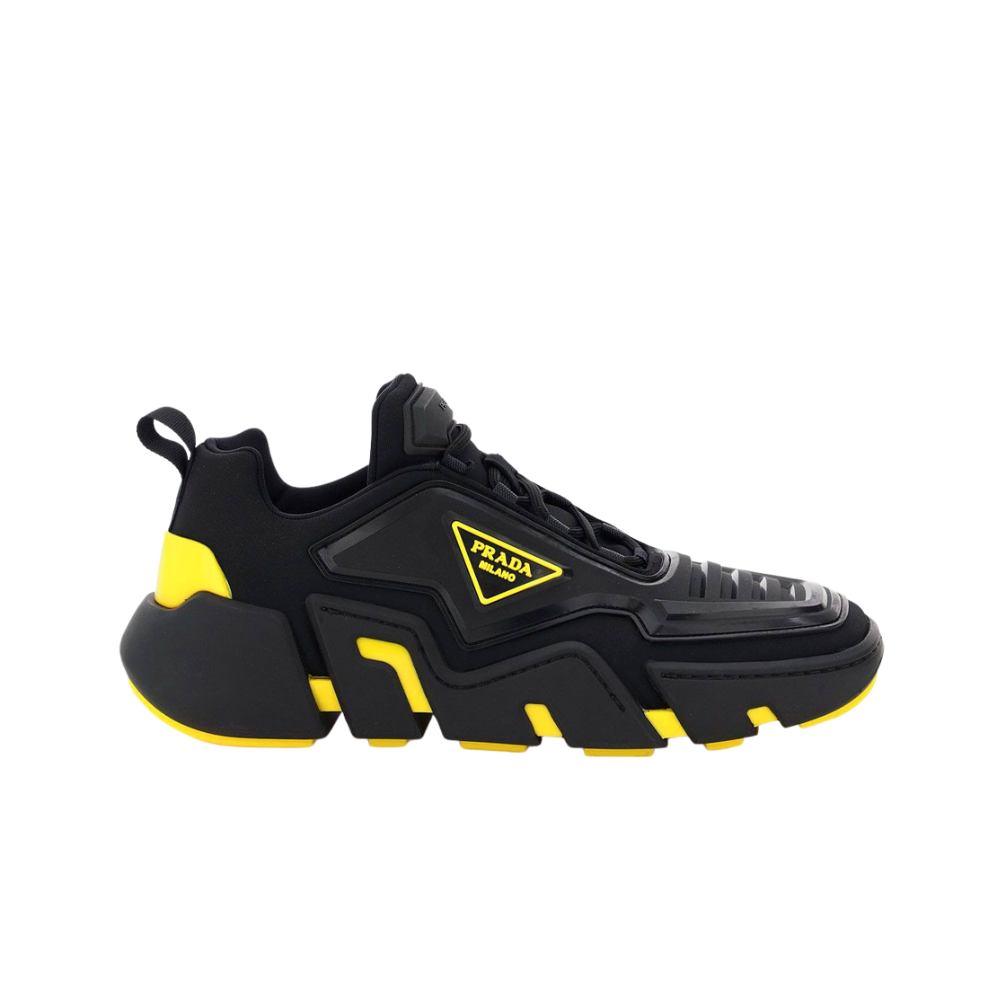 프라다 테크노 스트레치 패브릭 스니커즈 블랙 옐로우(Prada Techno Stretch Fabric Sneakers Black Yellow) - 1