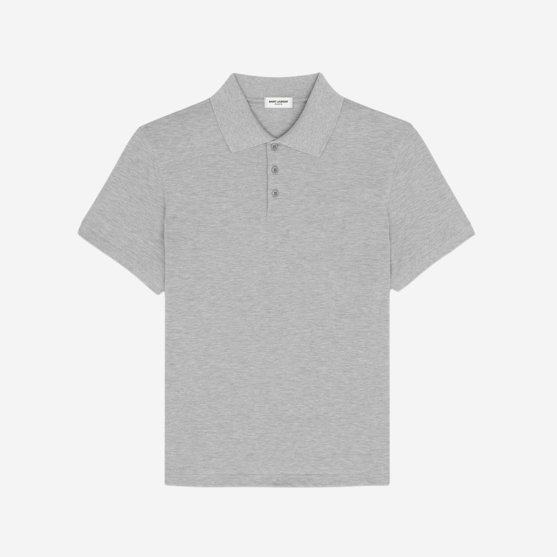 Saint Laurent Monogram Polo Shirt in Cotton Pique Gris Chine 상세 이미지 1