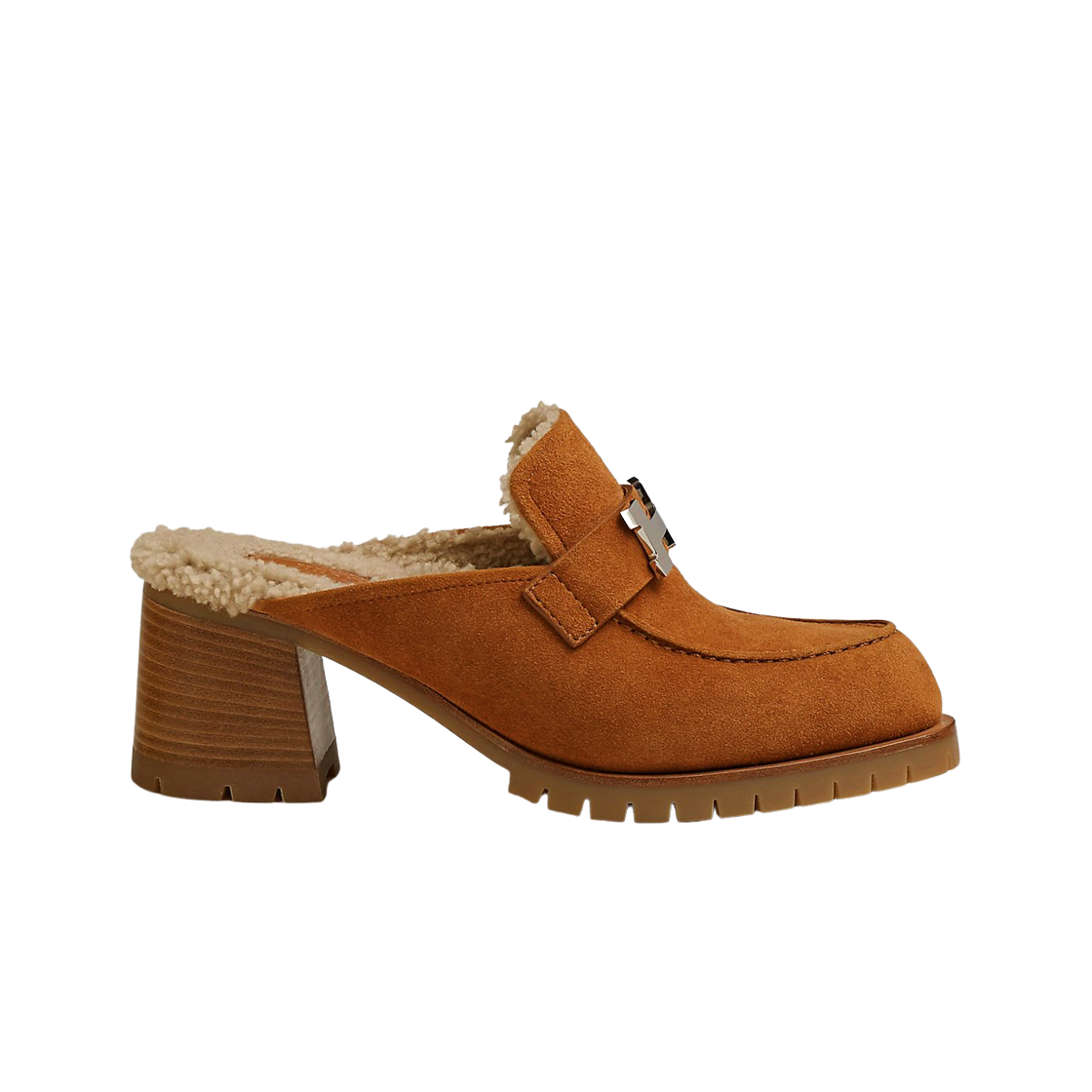 (W) 에르메스 플로레 60 뮬 스웨이드 고트스킨 울스킨 & 팔라듐 하드웨어 나뛰렐 에크류((W) Hermes Flore 60 Mule Suede Goatskin Woolskin & Palladium Naturel Ecru) - 1