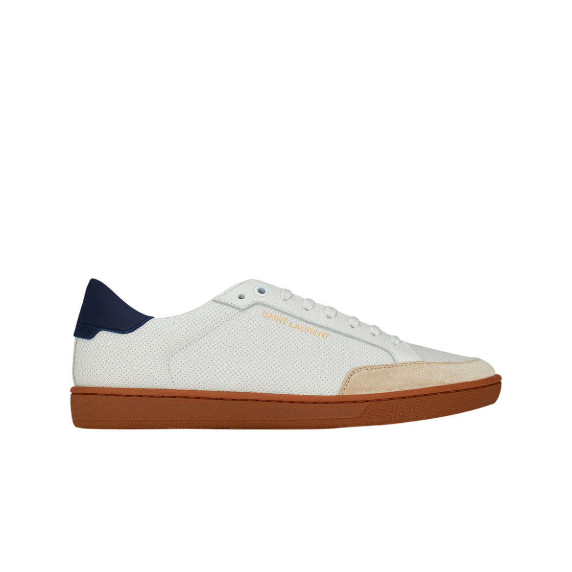 생로랑 퍼포레이티드 스무스 레더 코트 클래식 SL/10 스니커즈 옵틱 화이트(Saint Laurent Court Classic SL/10 Sneakers in Perforated Smooth Leather Optic White) - 1