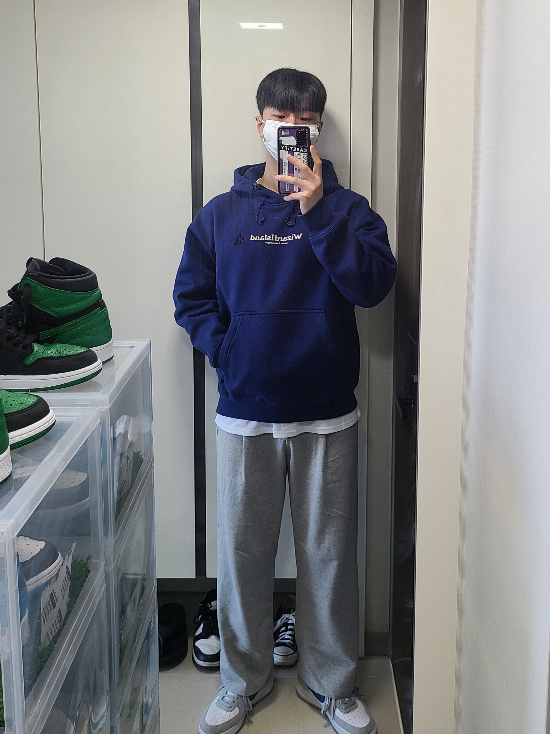 Nike NRG ACG Hoodie Wizard Blue Void - Asia, Nike Air Force 1 '07 LV8 Athletic Club Light Smoke Grey Marina 착용 스타일