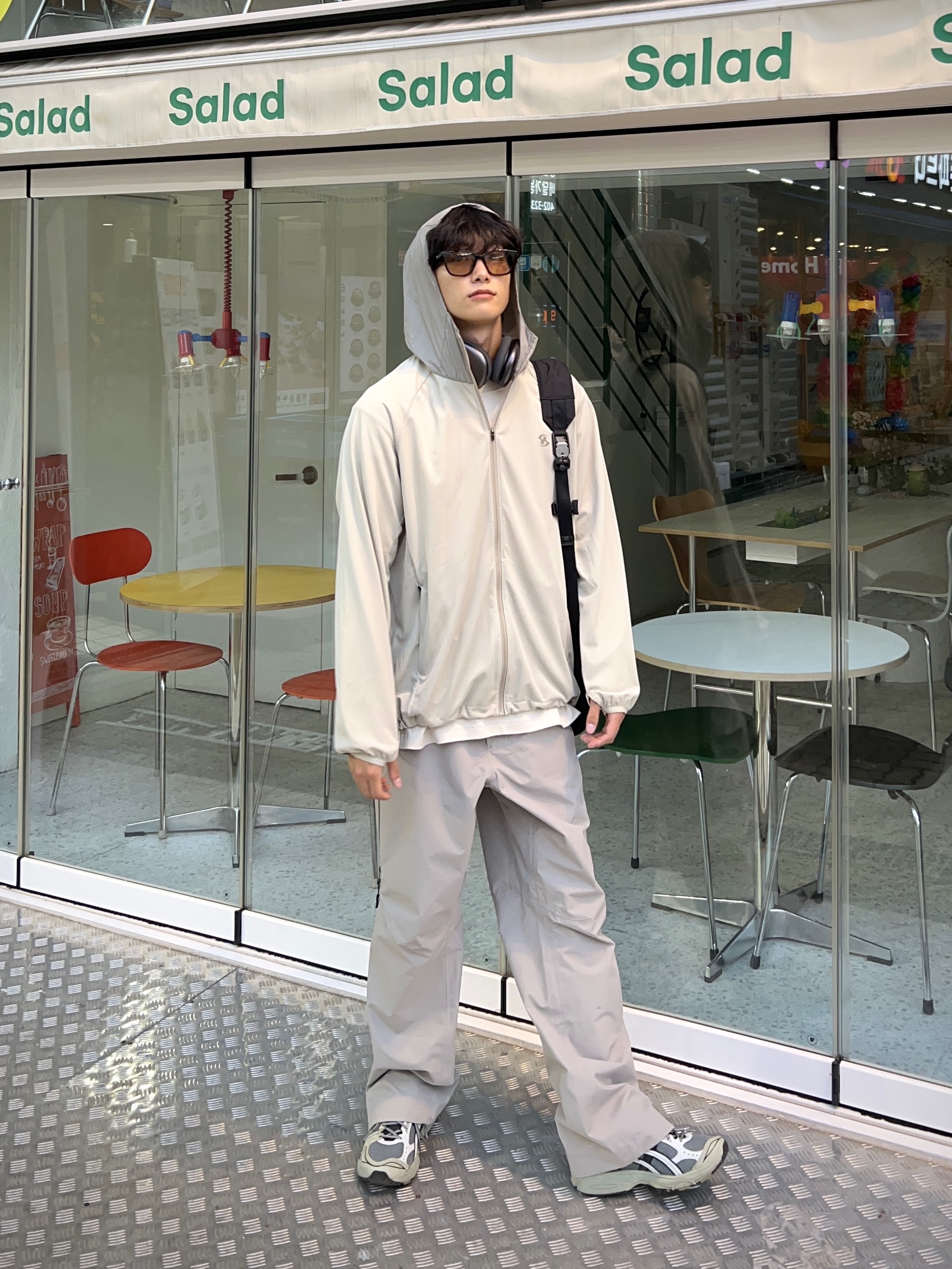 Sansan Gear Sansan BLF Mesh Jacket Beige - 22SS, Asics UB1-S Gel-Kayano 14 Piedmont Grey 착용 스타일 - 2