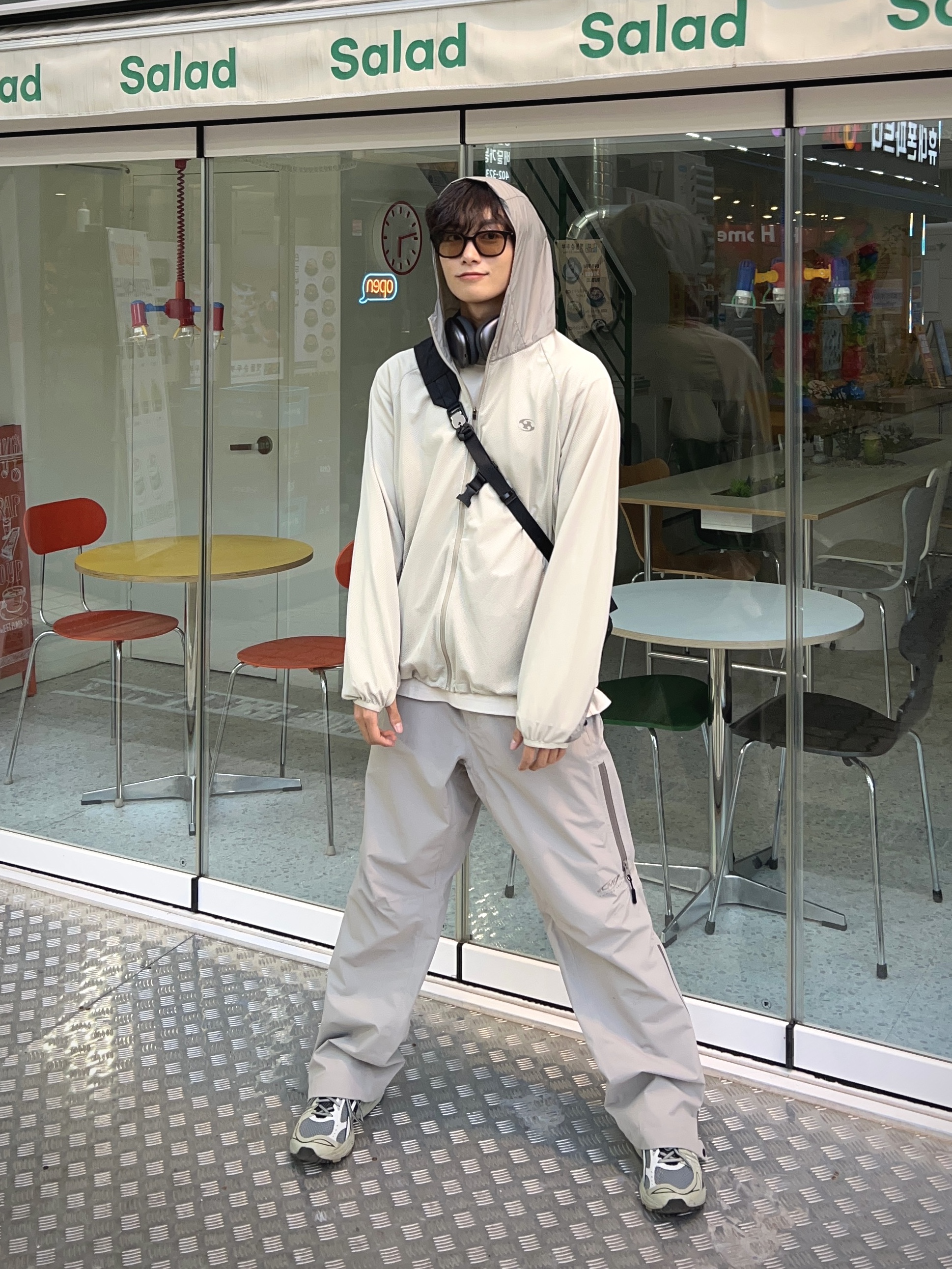 Sansan Gear Sansan BLF Mesh Jacket Beige - 22SS, Asics UB1-S Gel-Kayano 14 Piedmont Grey 착용 스타일 - 1