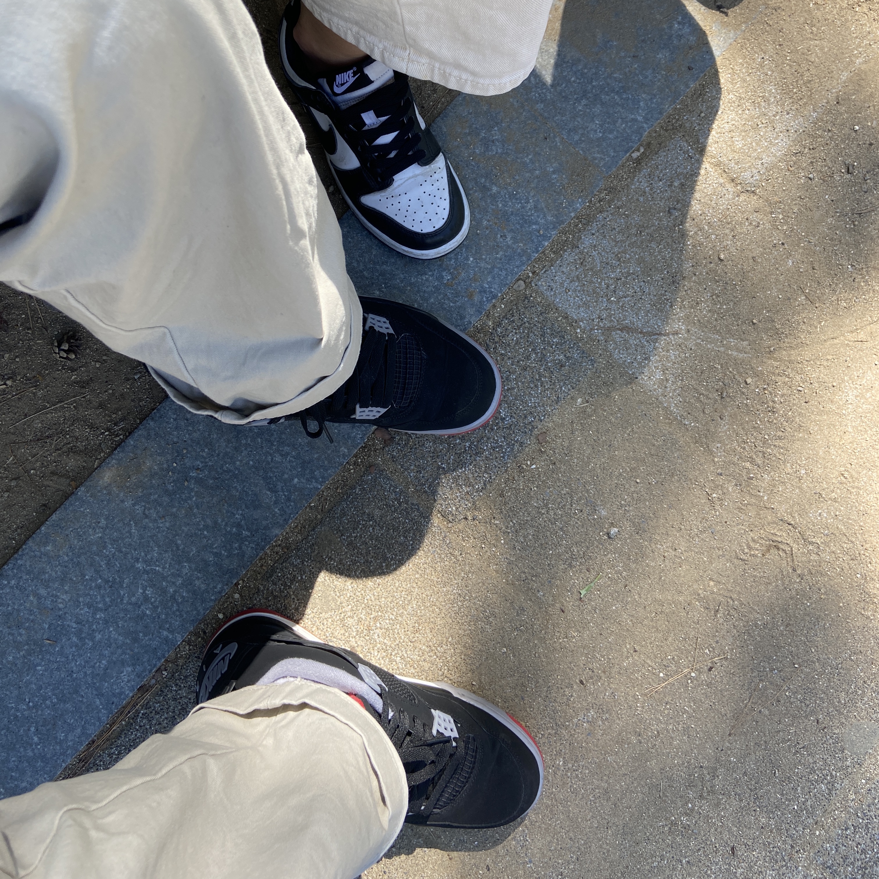 Jordan 4 Retro Bred 2019, (GS) Nike Dunk Low Black 착용 스타일