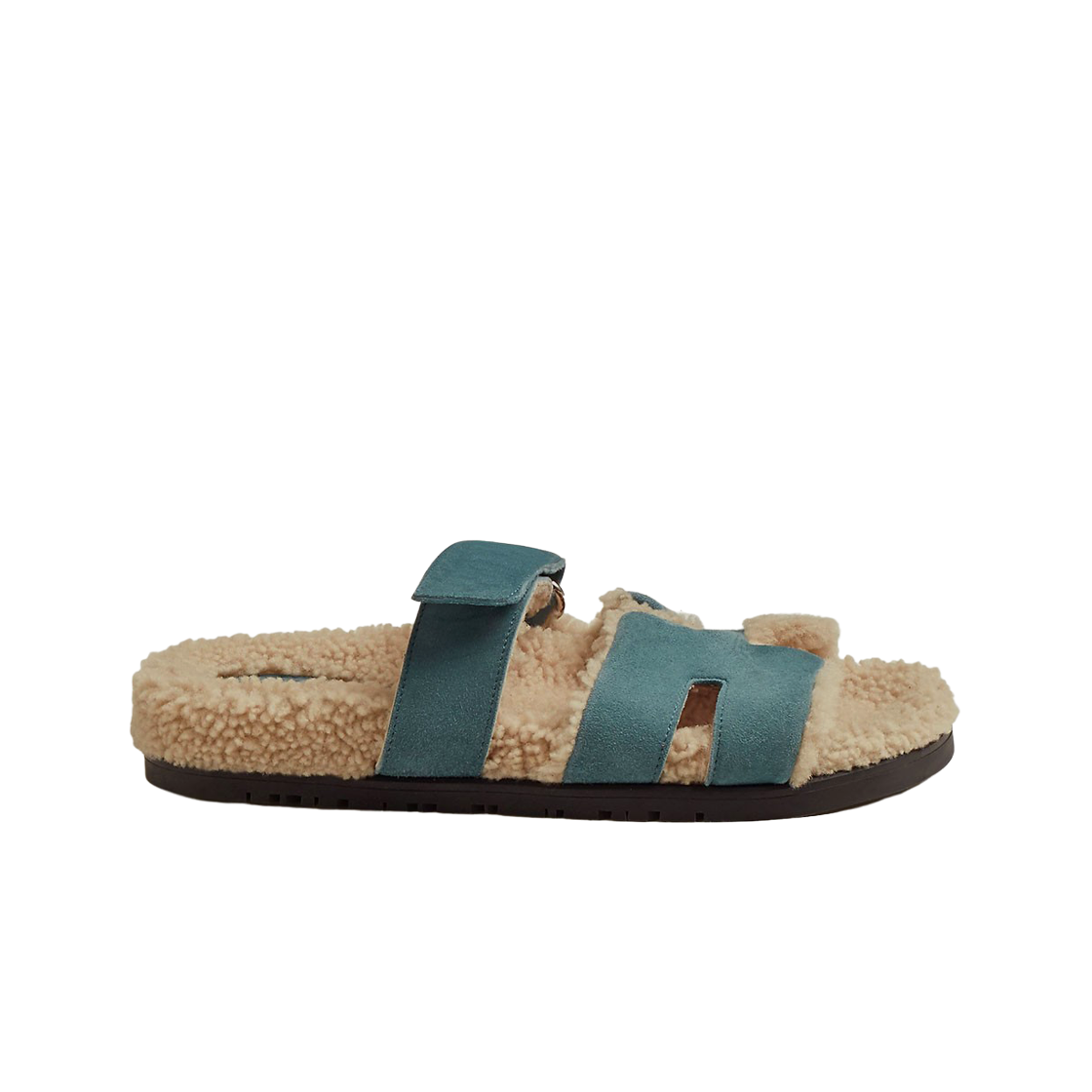 (W) 에르메스 시프레 샌들 스웨이드 고트스킨 울스킨 & 블루 피네드 에크류