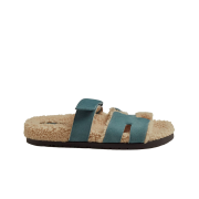 (W) Hermes Chypre Sandal Suede Goatskin Woolskin & Bleu Pinede Ecru