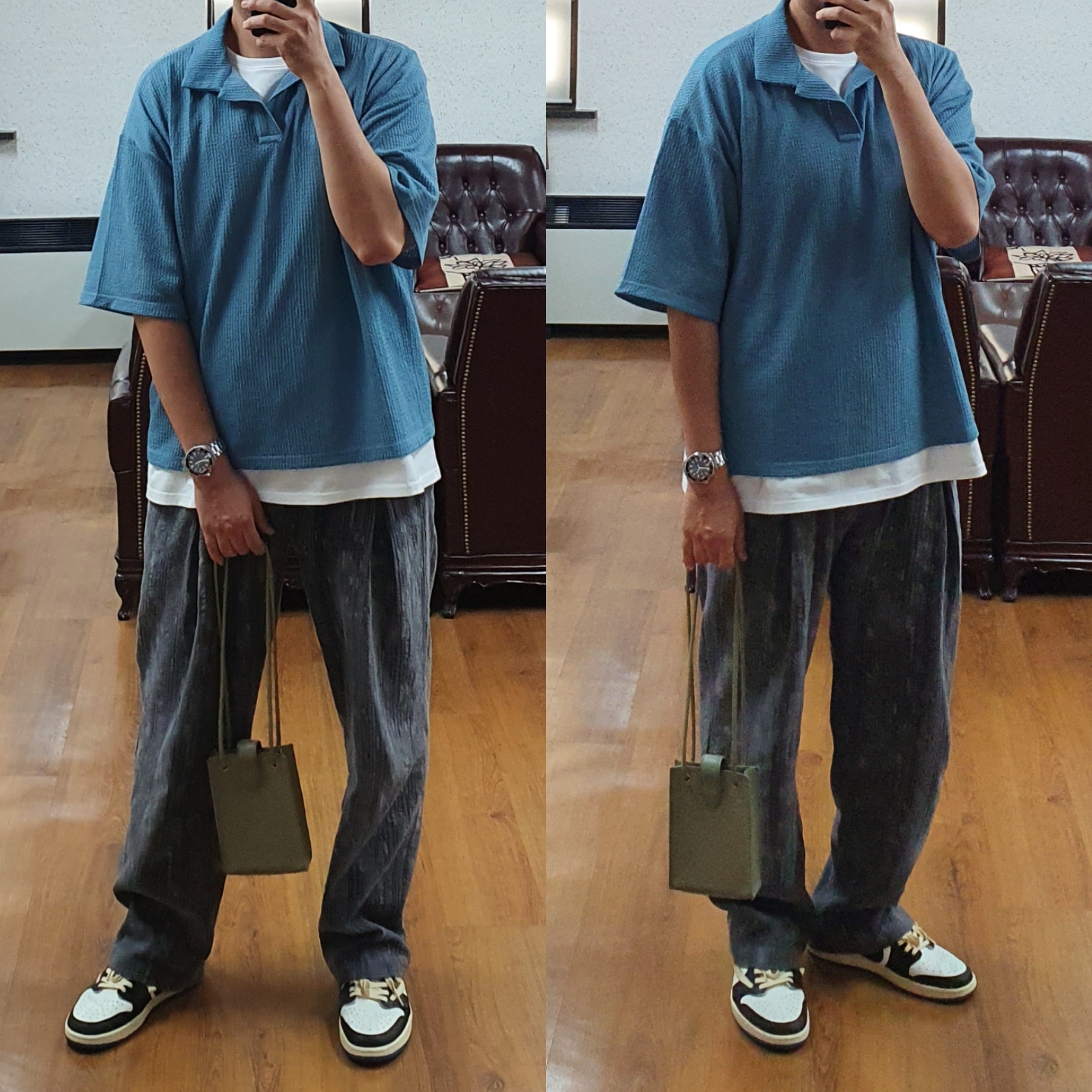 Jordan 1 x Travis Scott x Fragment Retro Low OG SP Military Blue 착용 스타일