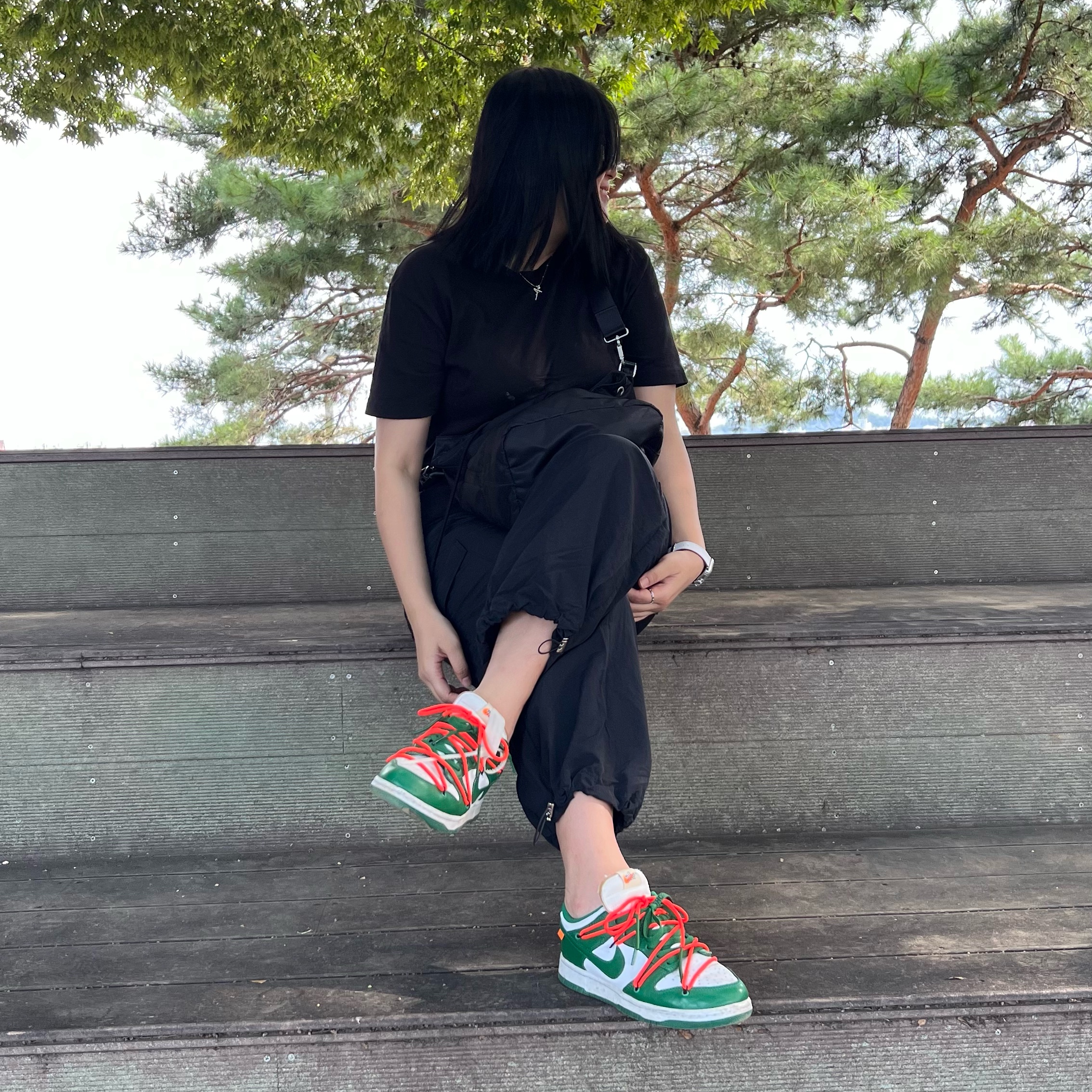 Nike x Off-White Dunk Low Pine Green 착용 스타일