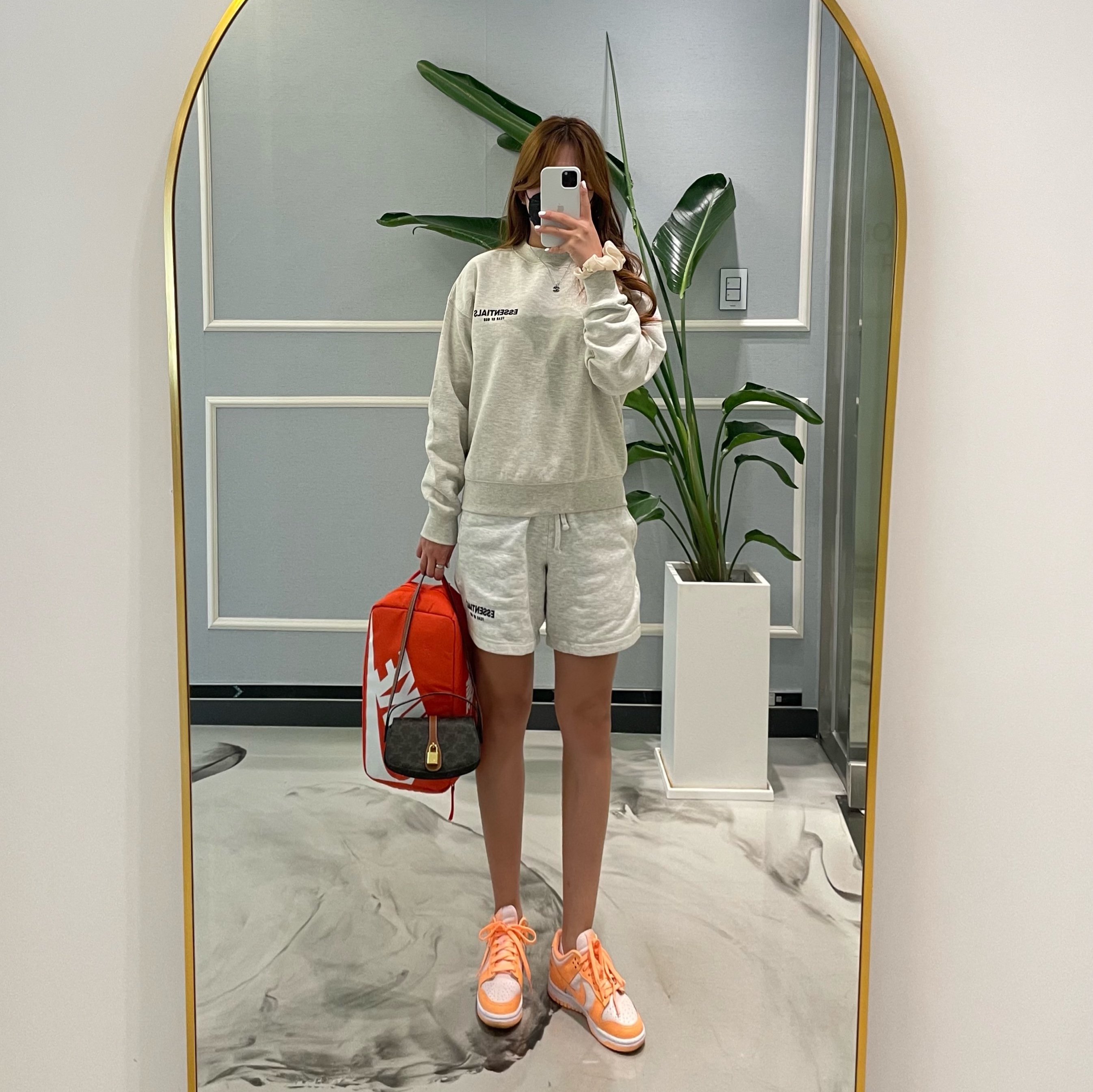 (W) Nike Dunk Low Peach Cream, Celine Clutch On Strap Tabou in Triomphe Canvas Calfskin Tan 착용 스타일